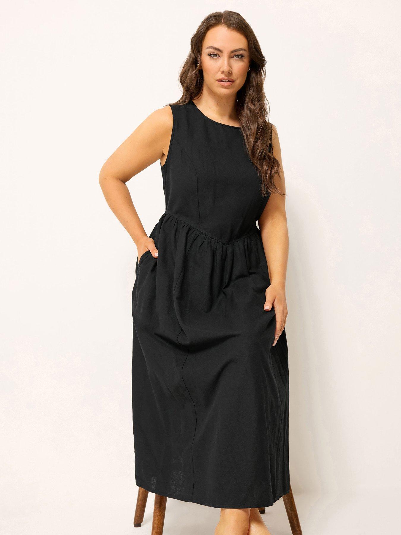 Yours Curve Linen V Waist Midaxi Dress - Black