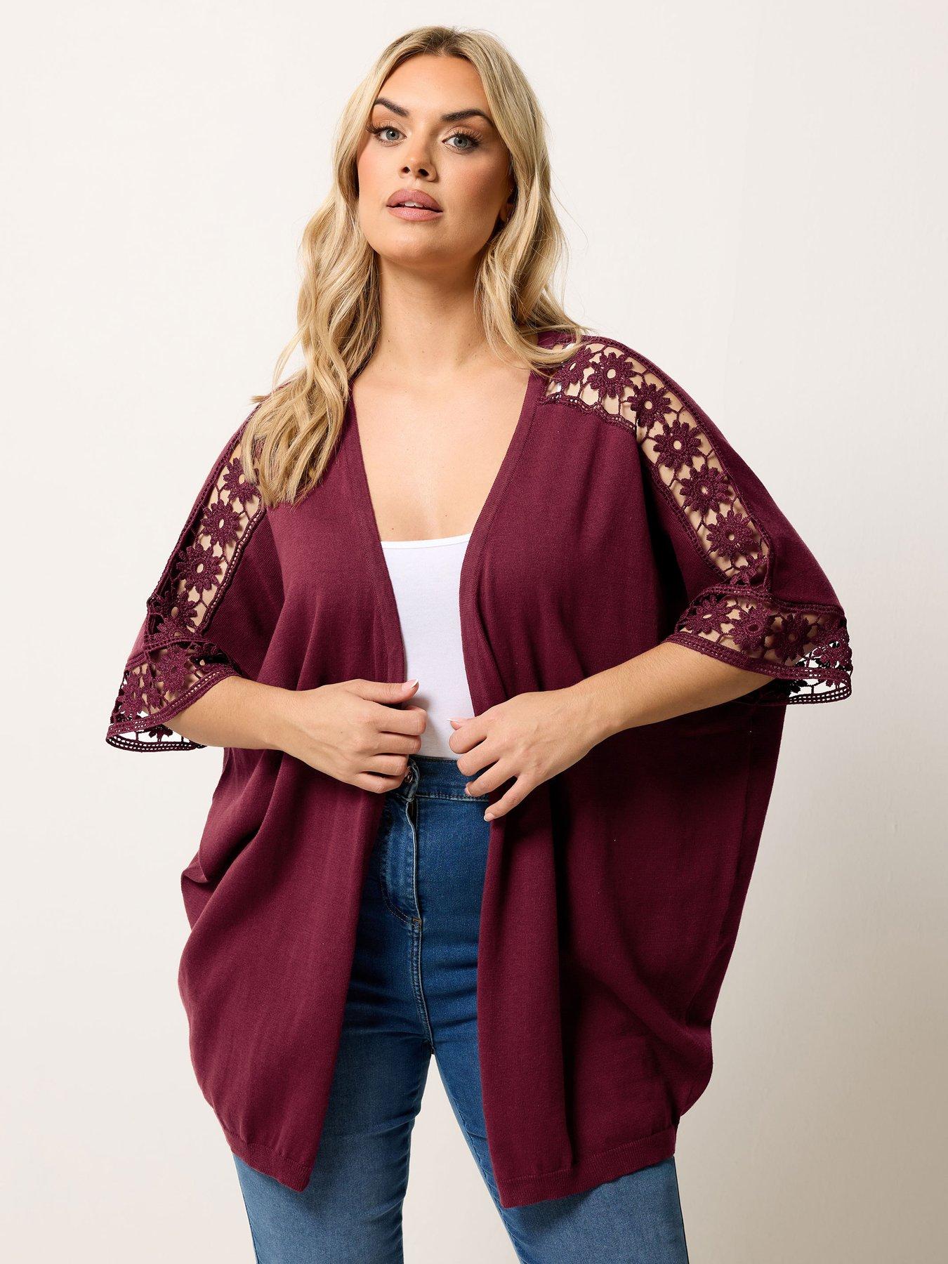 Yours Curve Crochet Sleeve Kimono - Red