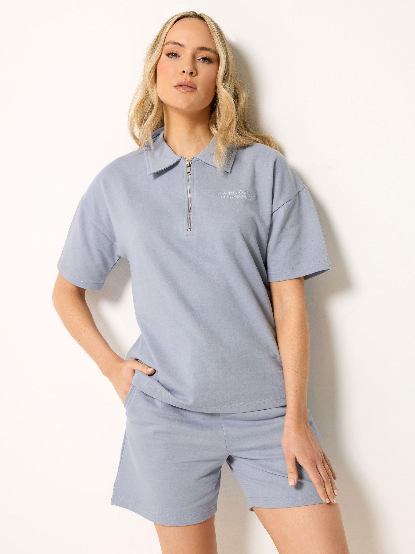 Long Tall Sally Tall Half Zip Embroidery Short Sleeve Sweatshirt