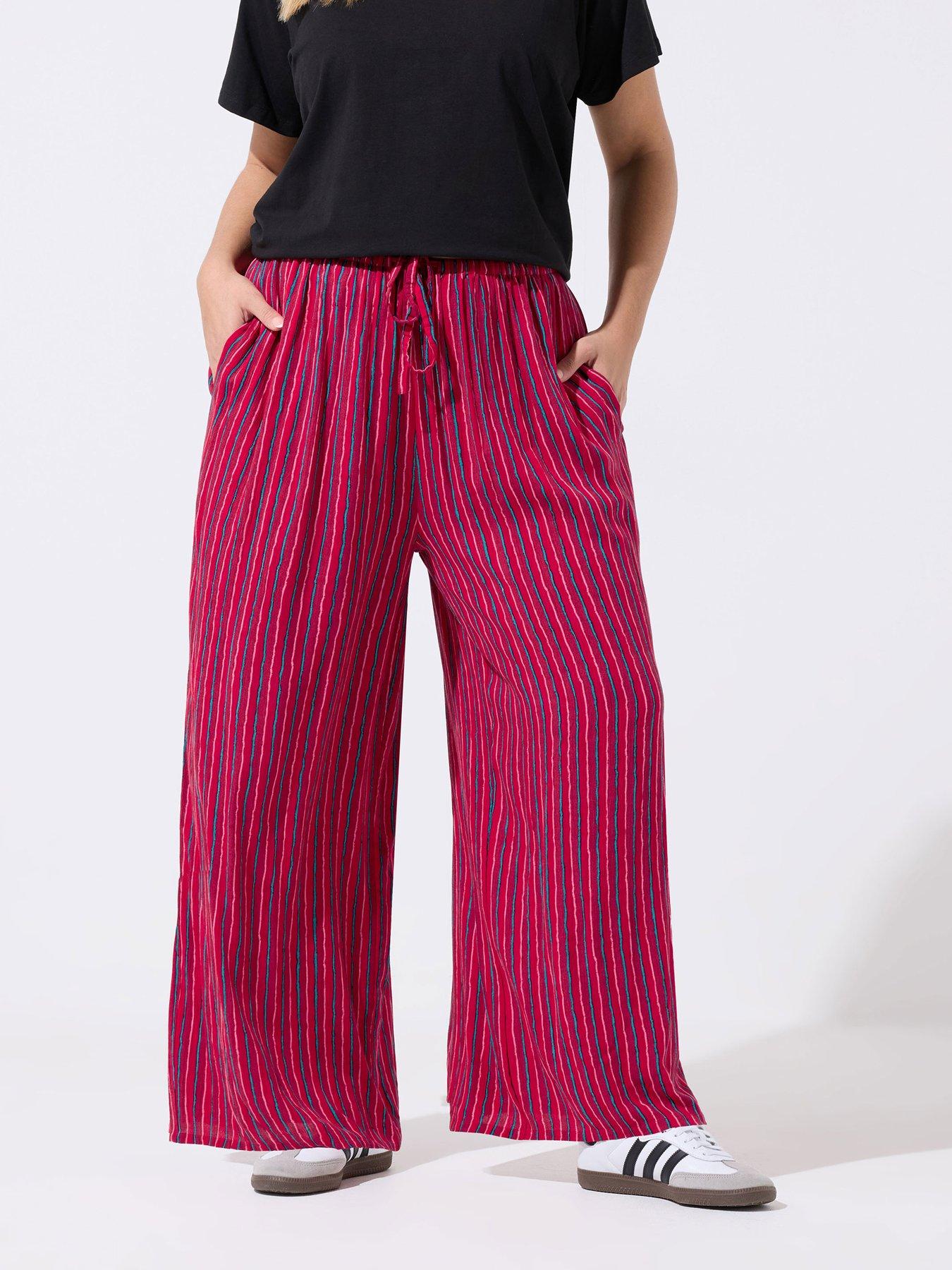 Image 1 of 5 of Yours Curve Crinkle Stripe Trousers