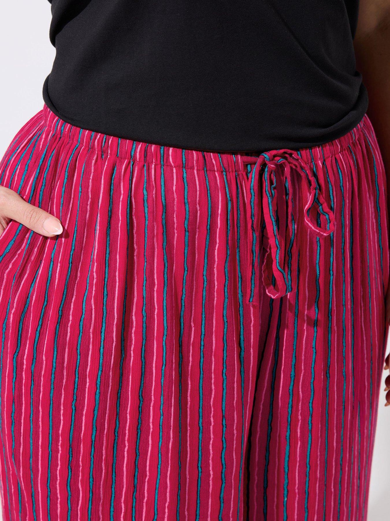 Image 4 of 5 of Yours Curve Crinkle Stripe Trousers