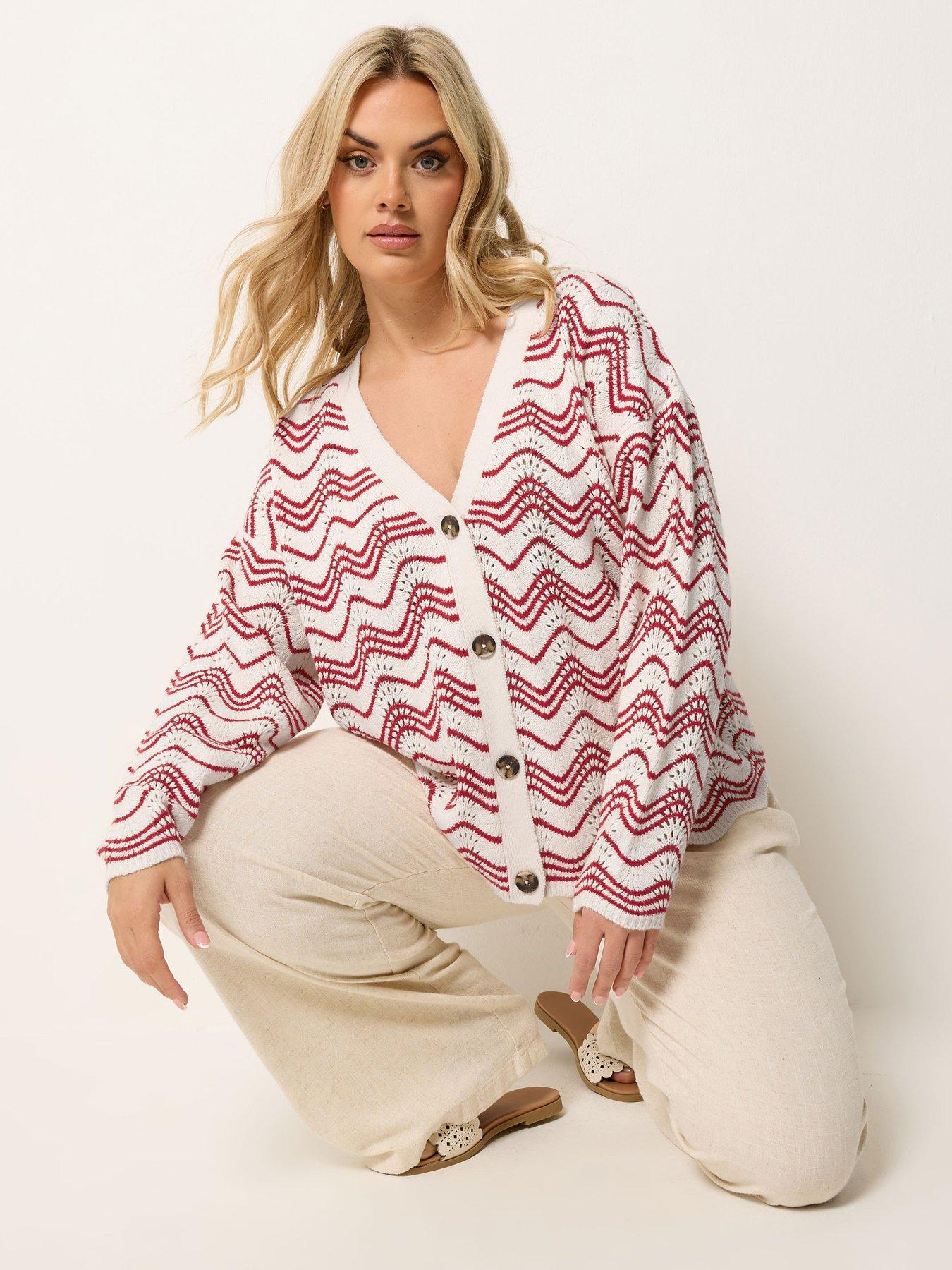 Yours Curve Wave Pointelle Cardigan - Red