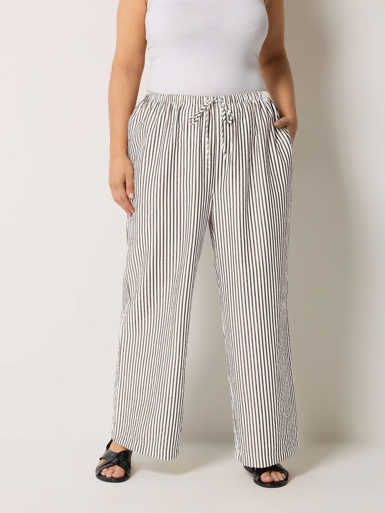 Yours Curve Crinkle Stripe Trousers