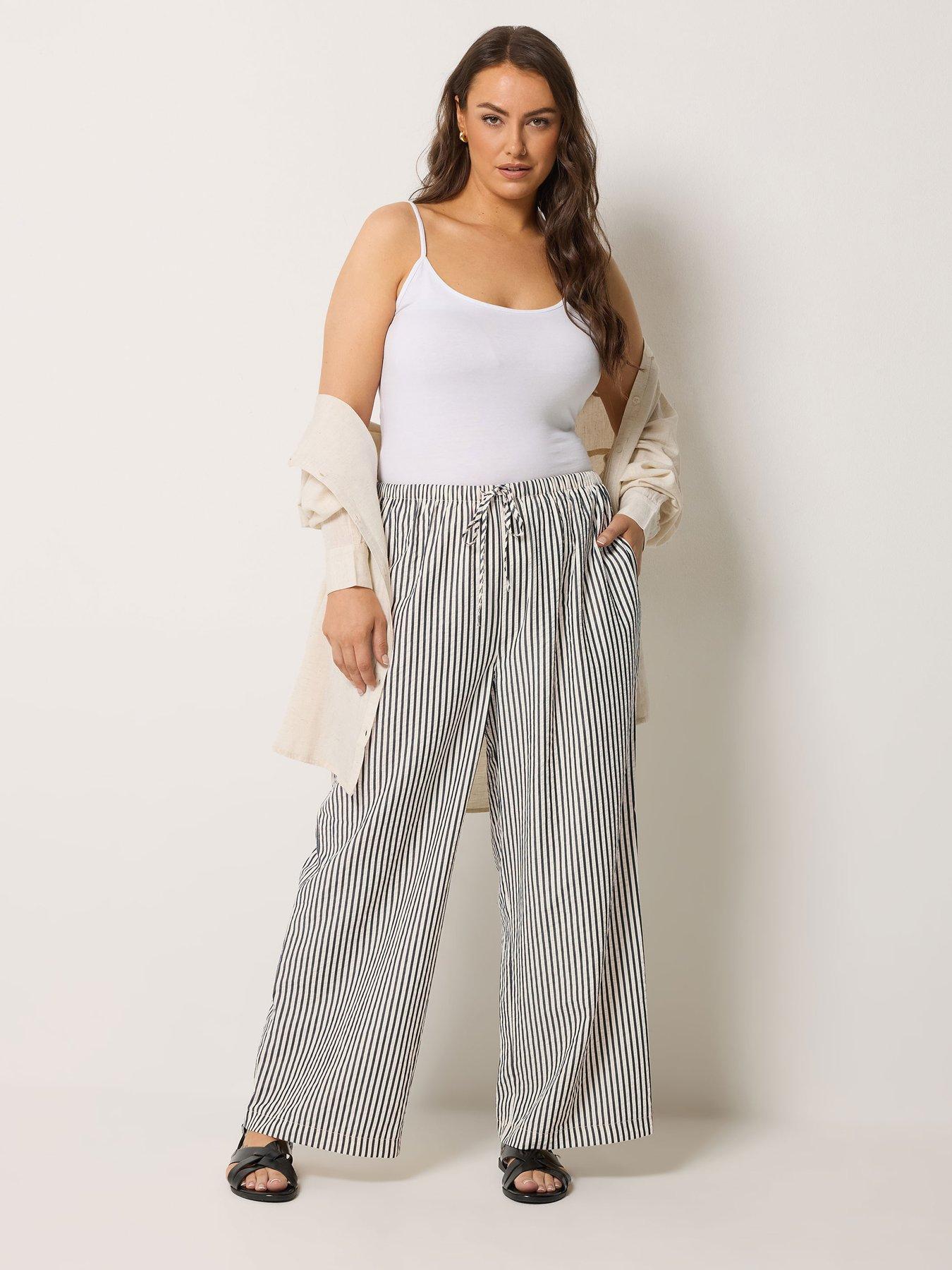 Image 3 of 4 of Yours Curve Crinkle Stripe Trousers