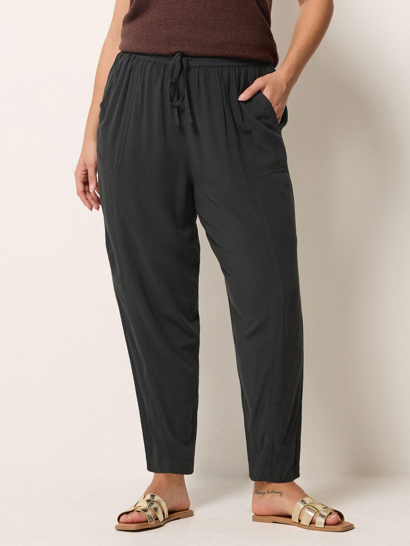Yours Curve Chambray Barrel Trousers - Black