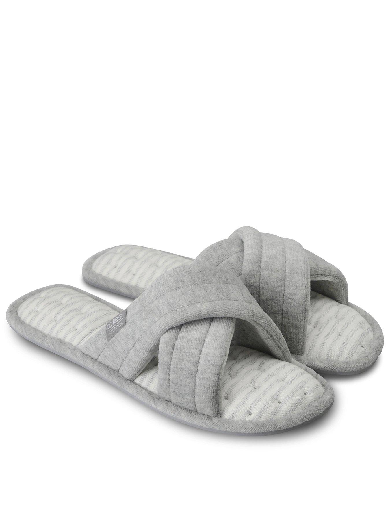Totes Isotoner Isotoner Ladies Marl Cross Strap Slipper - Grey