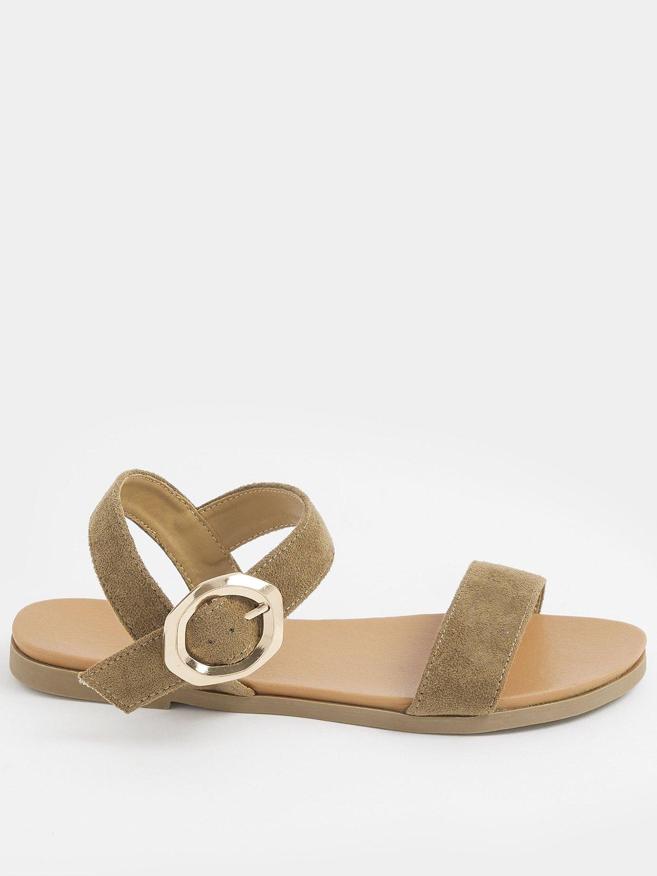 Image 1 of 3 of Yours Wide Fit 2 Part Brushed Buckle Sandals - Khaki