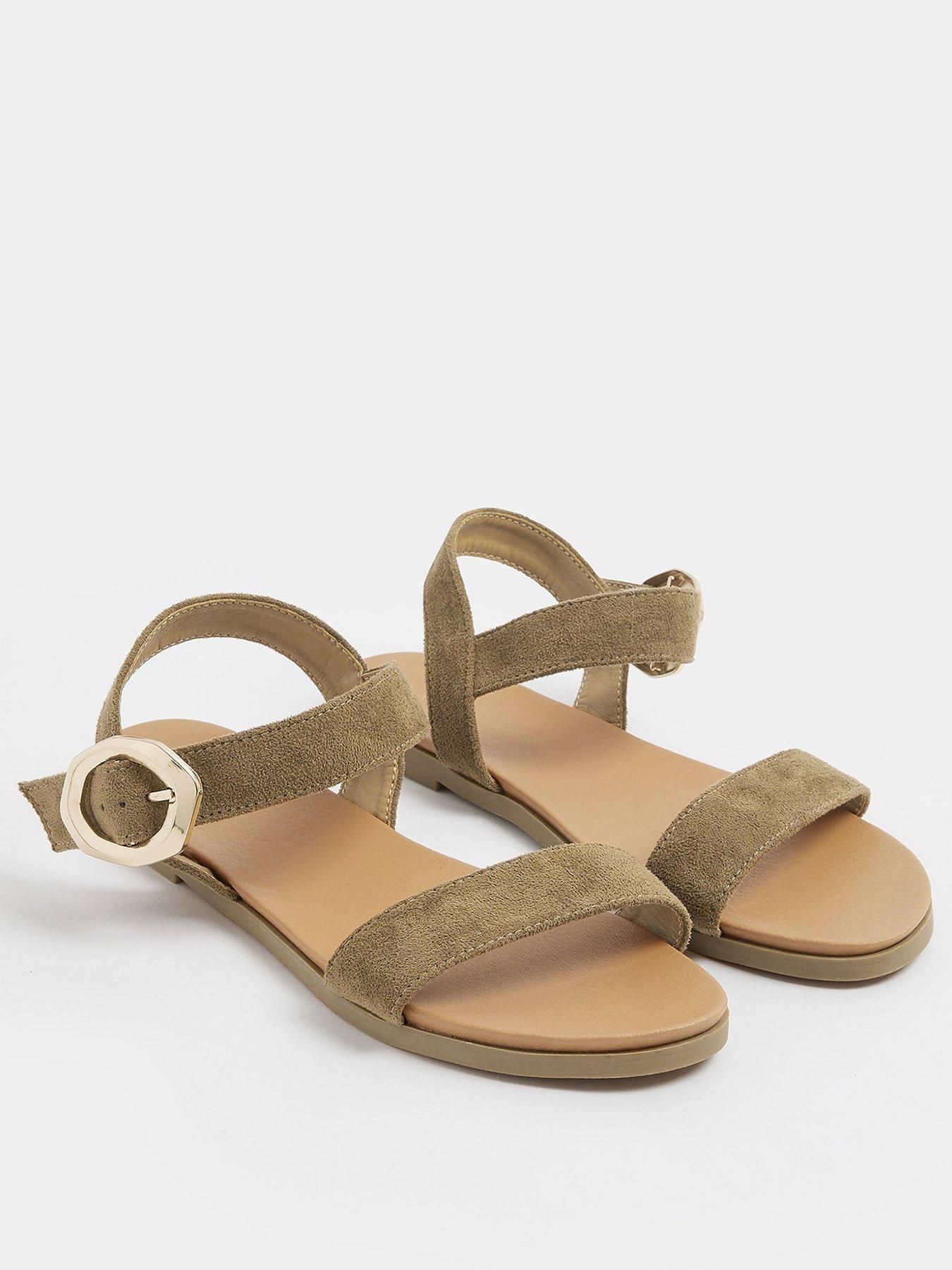 Image 2 of 3 of Yours Wide Fit 2 Part Brushed Buckle Sandals - Khaki