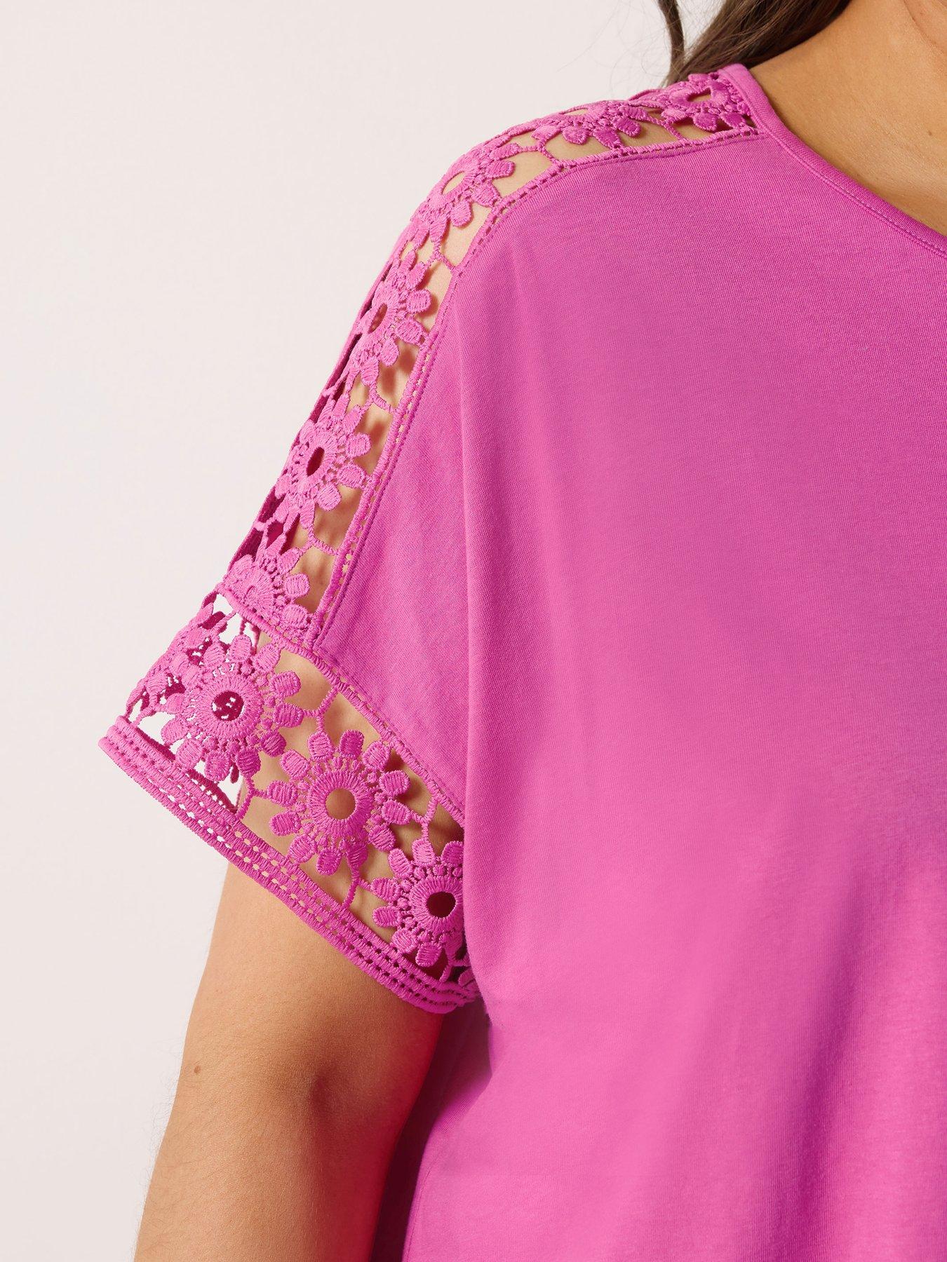 Image 4 of 4 of Yours Curve Boxy Crochet T-Shirt - Pink