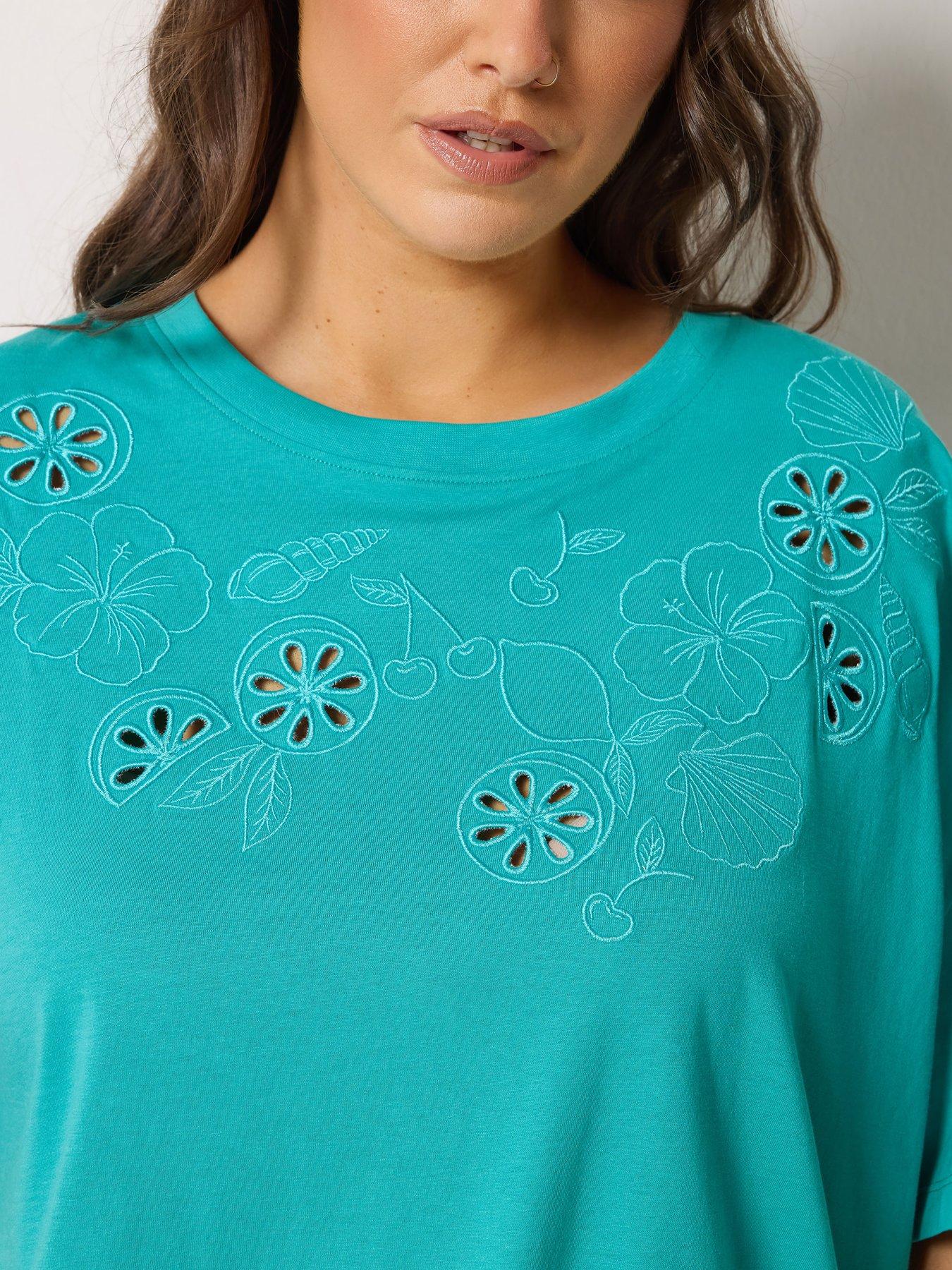 Image 4 of 5 of Yours Curve Applique Fruit Print T-Shirt