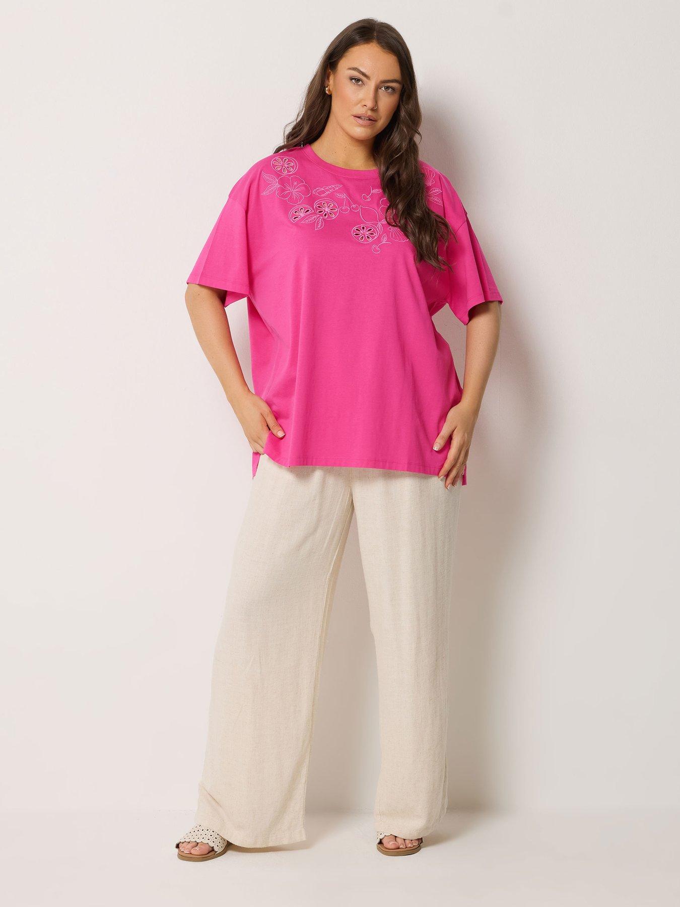 Image 3 of 5 of Yours Curve Applique Fruit Print T-Shirt - Pink