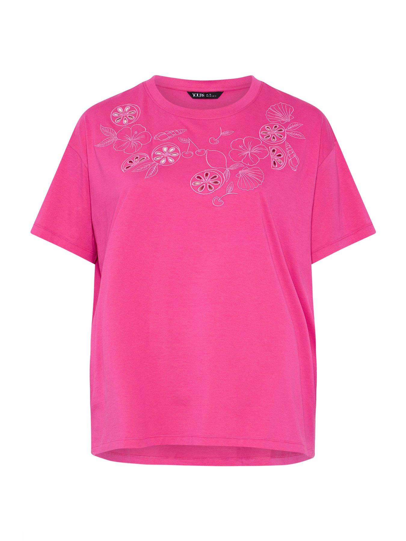 Image 5 of 5 of Yours Curve Applique Fruit Print T-Shirt - Pink