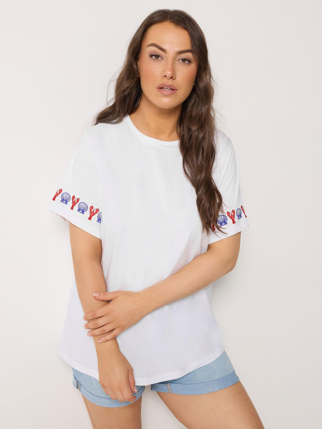 Yours Curve Printed Embroidery T-Shirt - White