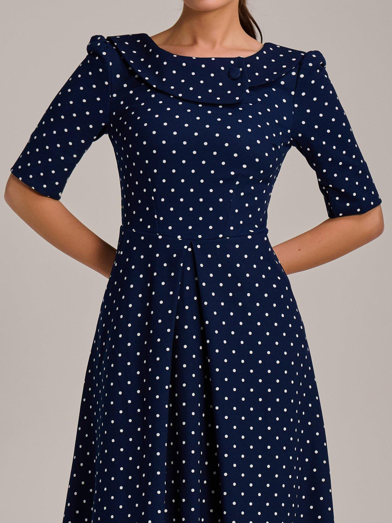 Image 4 of 7 of Jolie Moi Printed Scuba Fold Collar Midi Dress - Navy