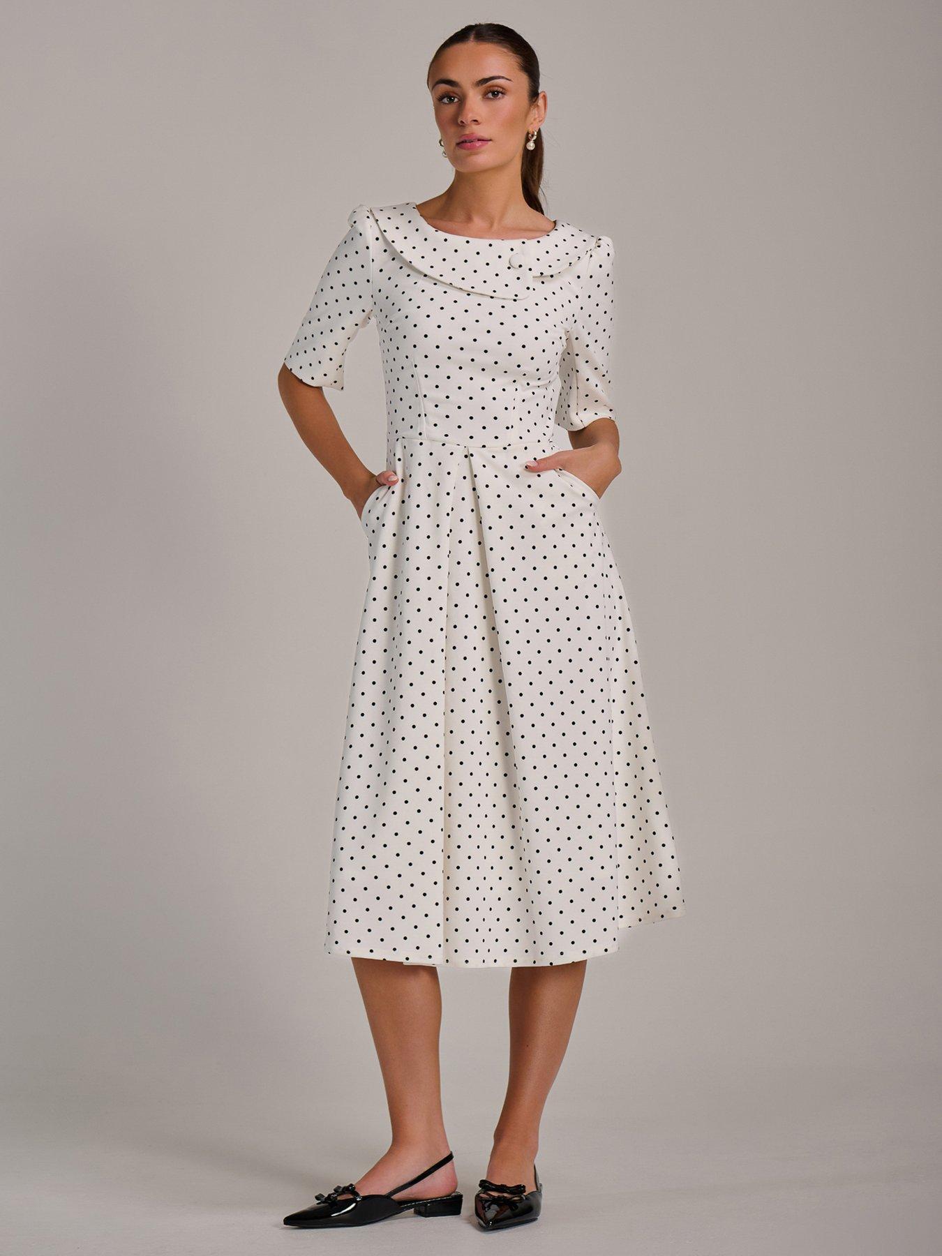 white midi dresses with 3 4 length sleeves White Round Neckline 3/4 Length Bell Sleeves Midi Dress