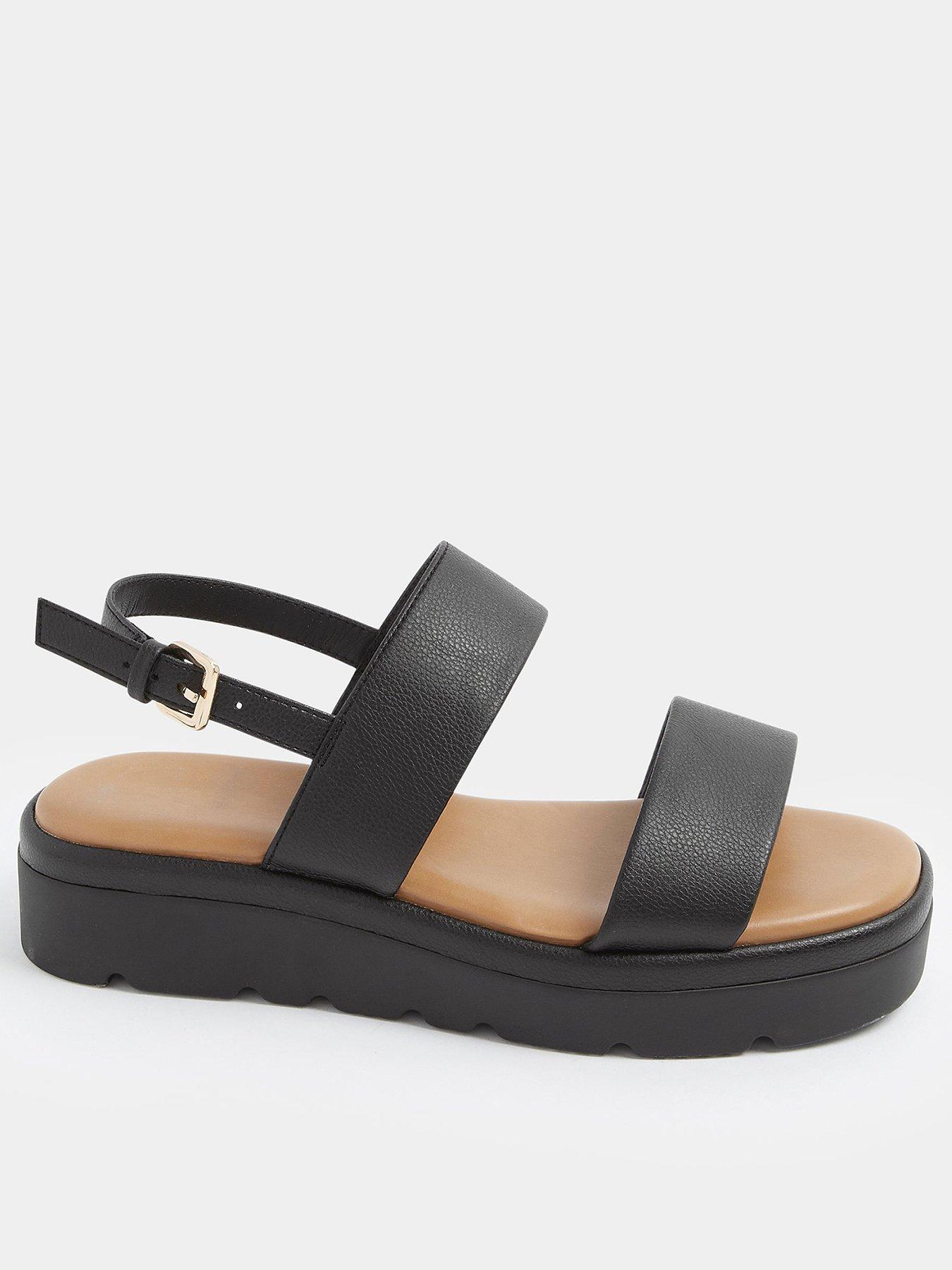 Yours Extra Wide Fit 2 Part Padded Low Wedge Sandal - Black