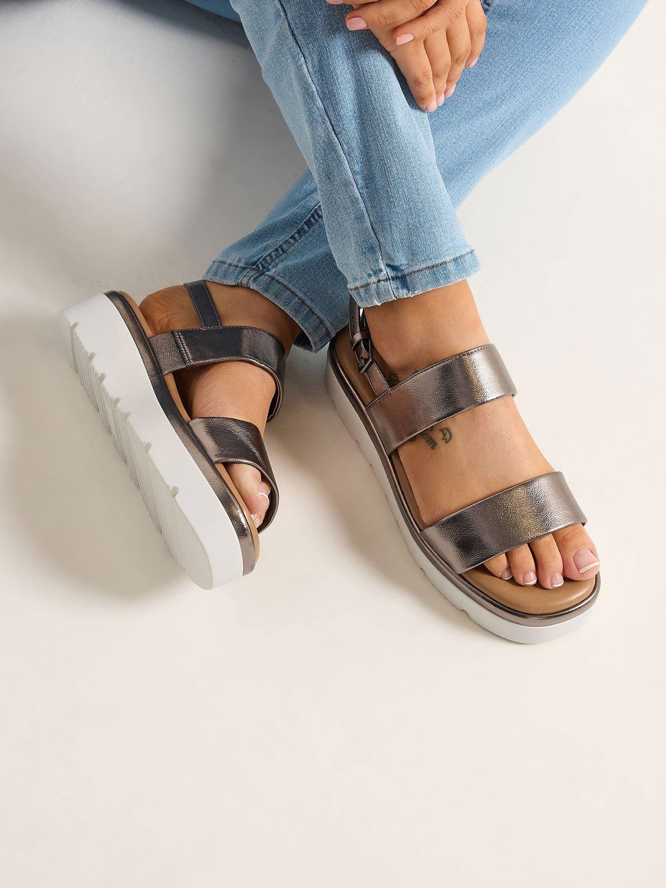 Yours Extra Wide Fit 2 Part Padded Low Wedge Sandal - Grey