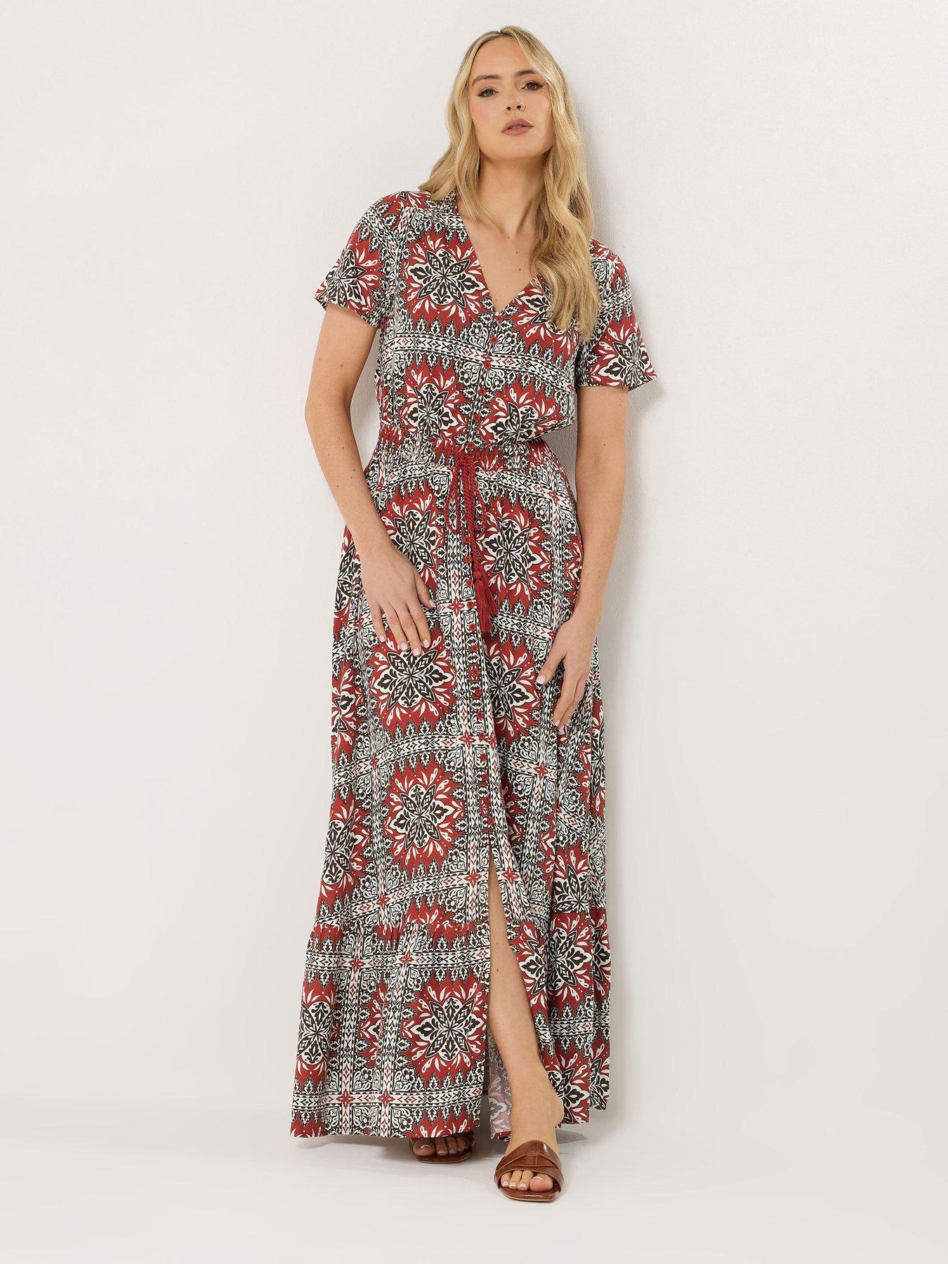 Image 1 of 4 of Long Tall Sally Tall Rust Tile Button Through Maxi Dress