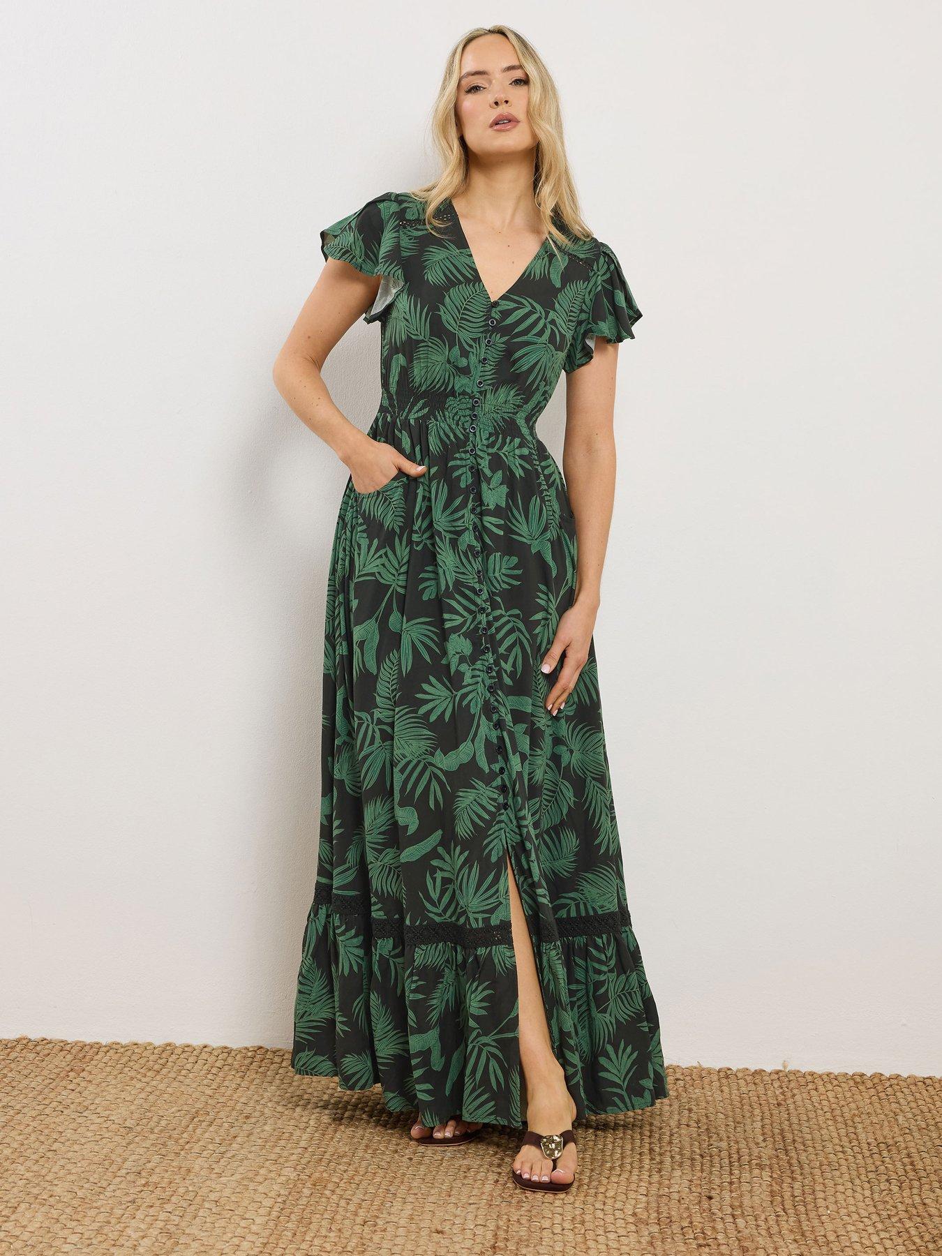 Image 1 of 4 of Long Tall Sally Tall Leaf Button Through Maxi Dress