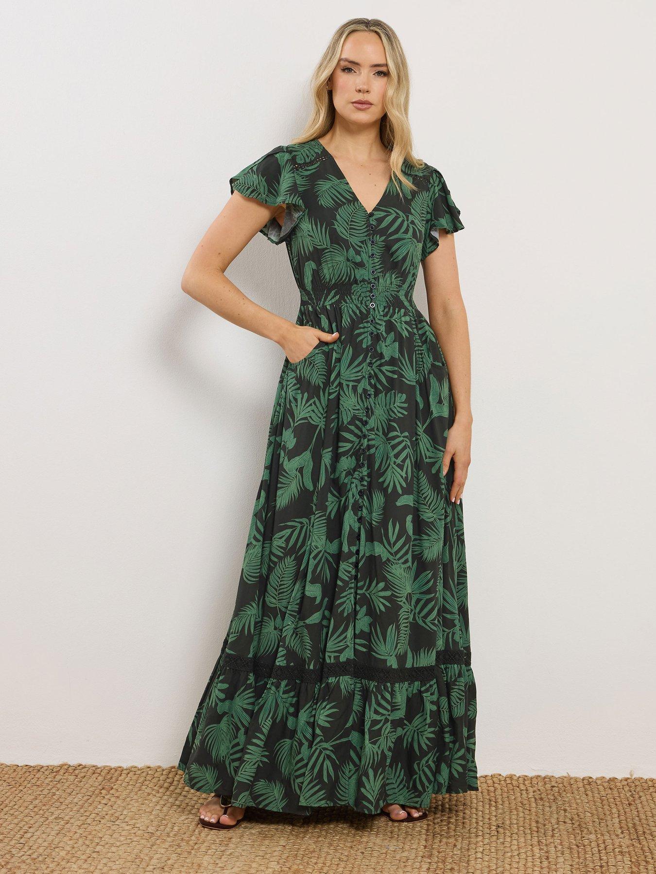 Image 3 of 4 of Long Tall Sally Tall Leaf Button Through Maxi Dress