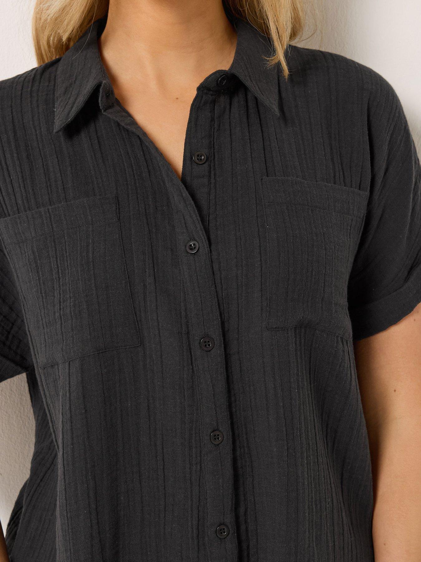 Image 4 of 5 of Long Tall Sally Cheesecloth Grown On Sleeve Shirt - Black