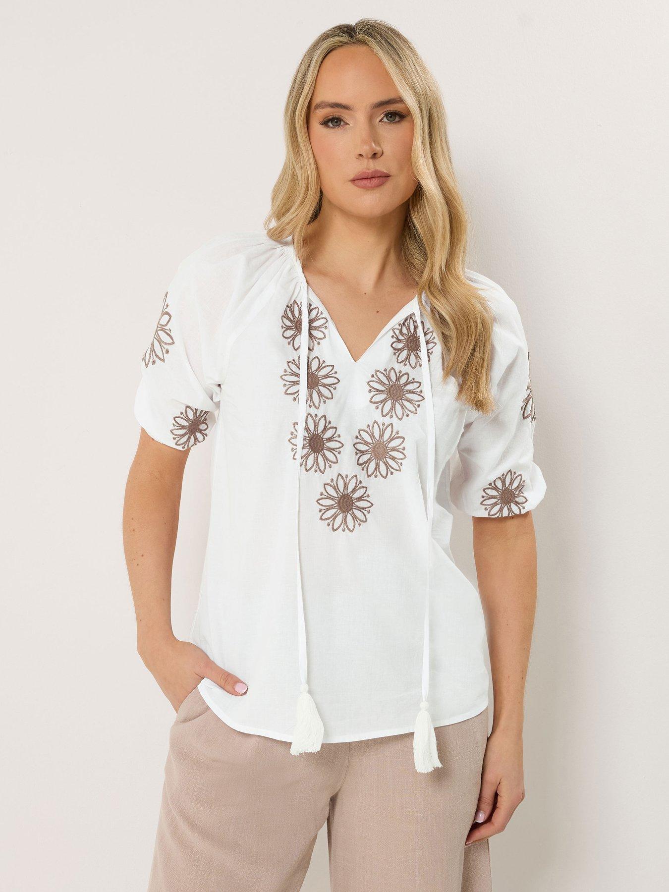 Image 1 of 5 of Long Tall Sally Embroidered Blouse - White