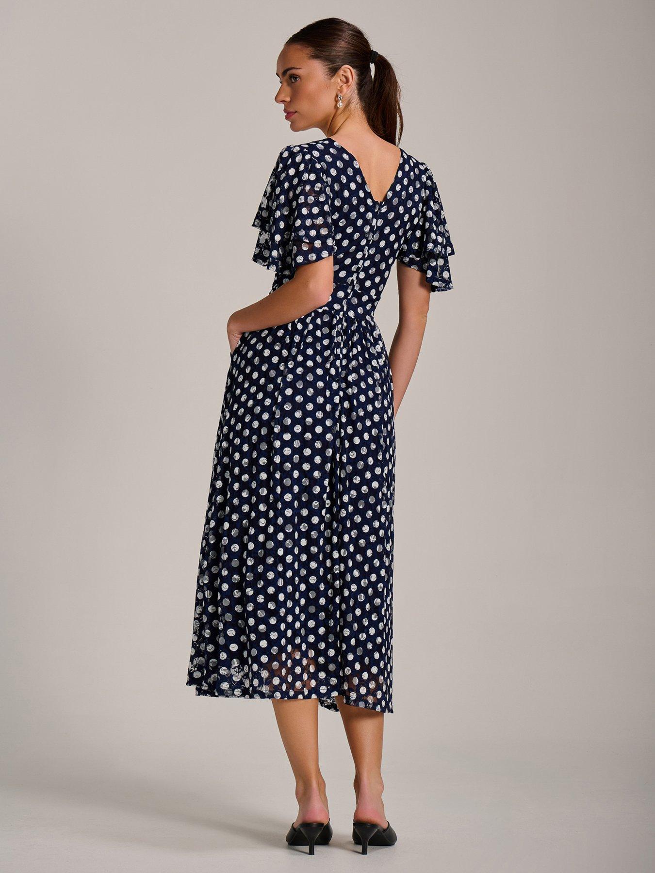 Image 2 of 7 of Jolie Moi Angel Sleeve Print Lace Maxi Dress - Navy