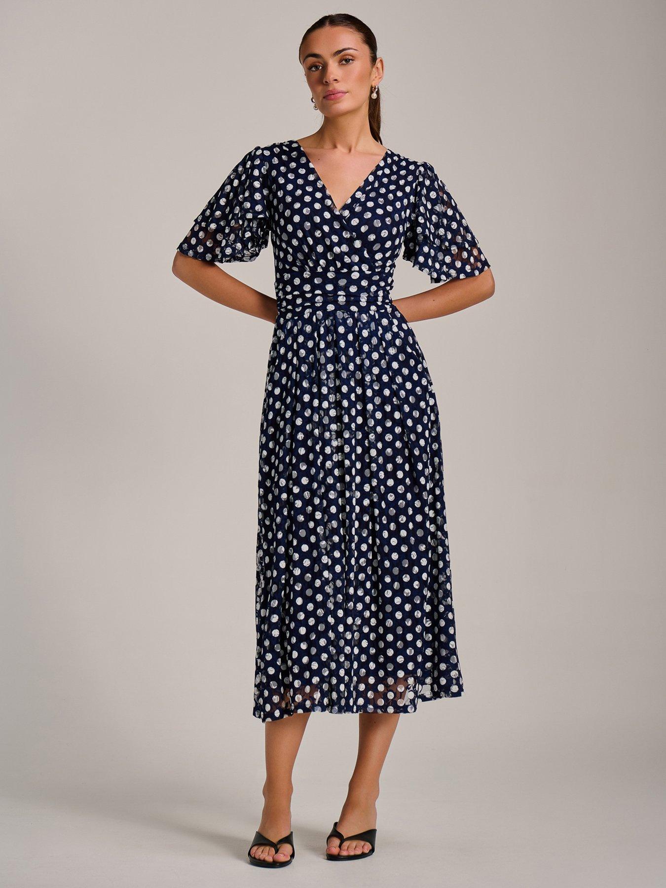 Image 3 of 7 of Jolie Moi Angel Sleeve Print Lace Maxi Dress - Navy