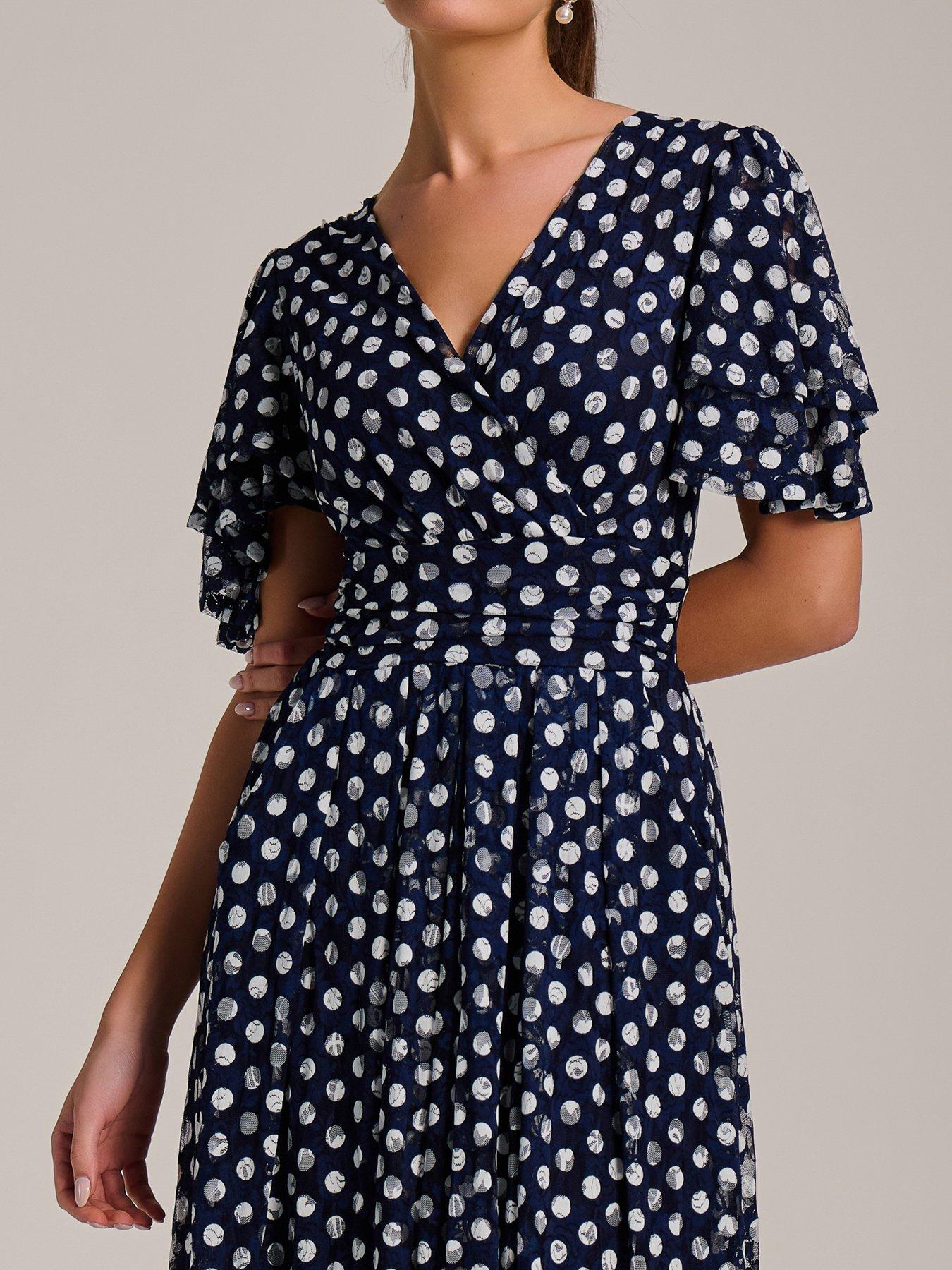 Image 4 of 7 of Jolie Moi Angel Sleeve Print Lace Maxi Dress - Navy