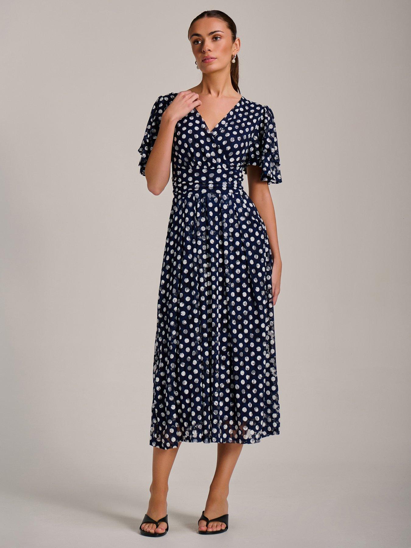 Image 5 of 7 of Jolie Moi Angel Sleeve Print Lace Maxi Dress - Navy