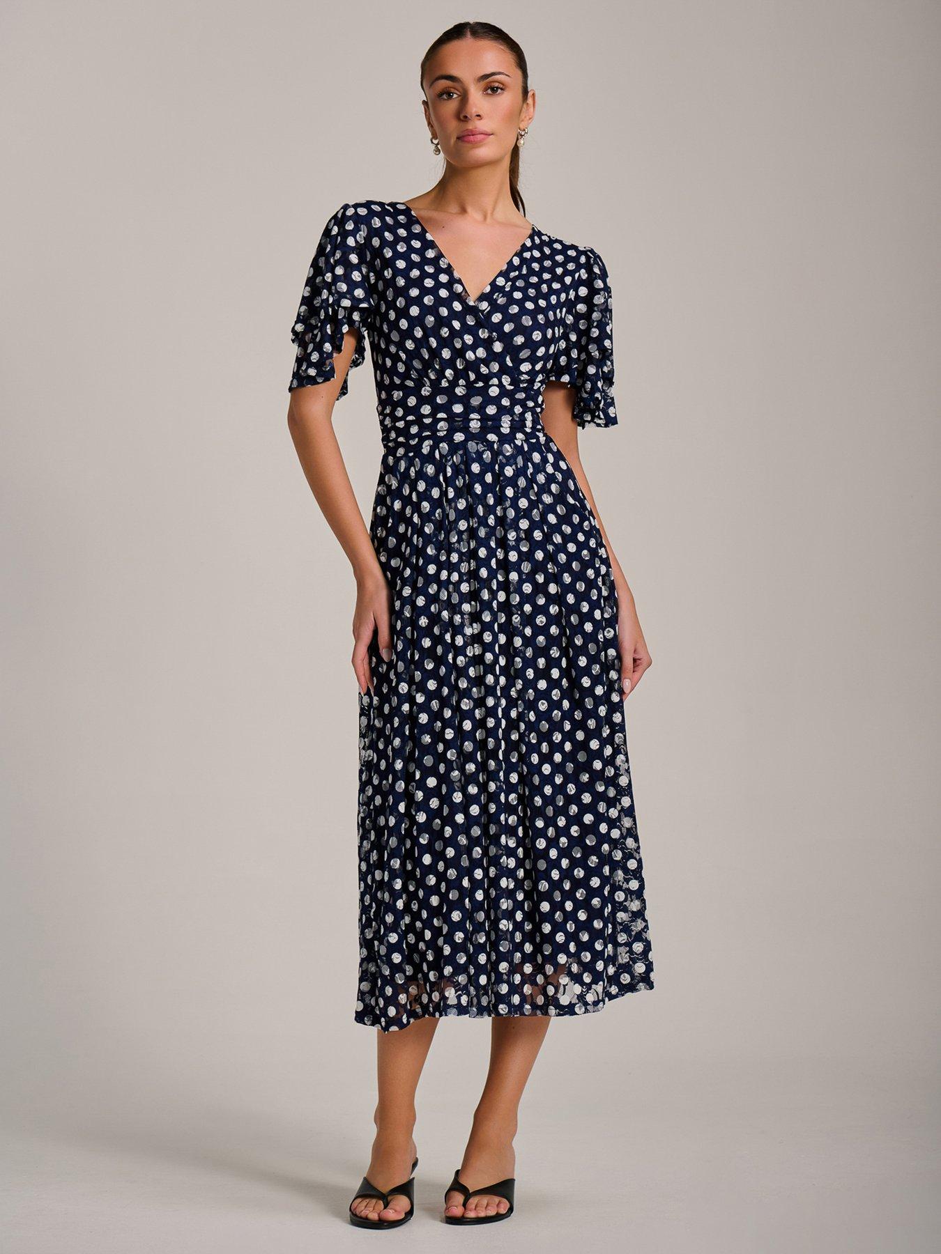 Image 6 of 7 of Jolie Moi Angel Sleeve Print Lace Maxi Dress - Navy