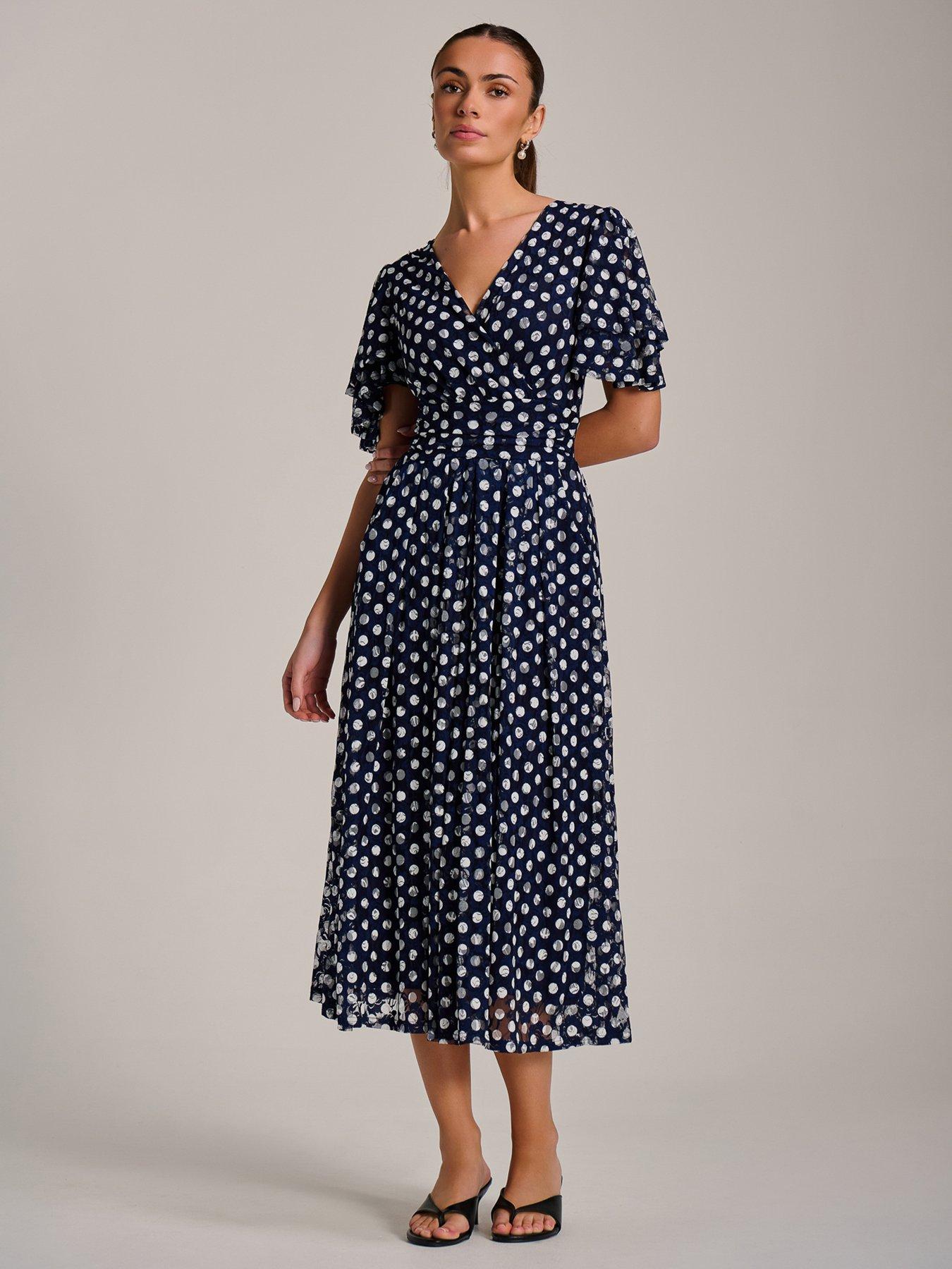 Image 7 of 7 of Jolie Moi Angel Sleeve Print Lace Maxi Dress - Navy