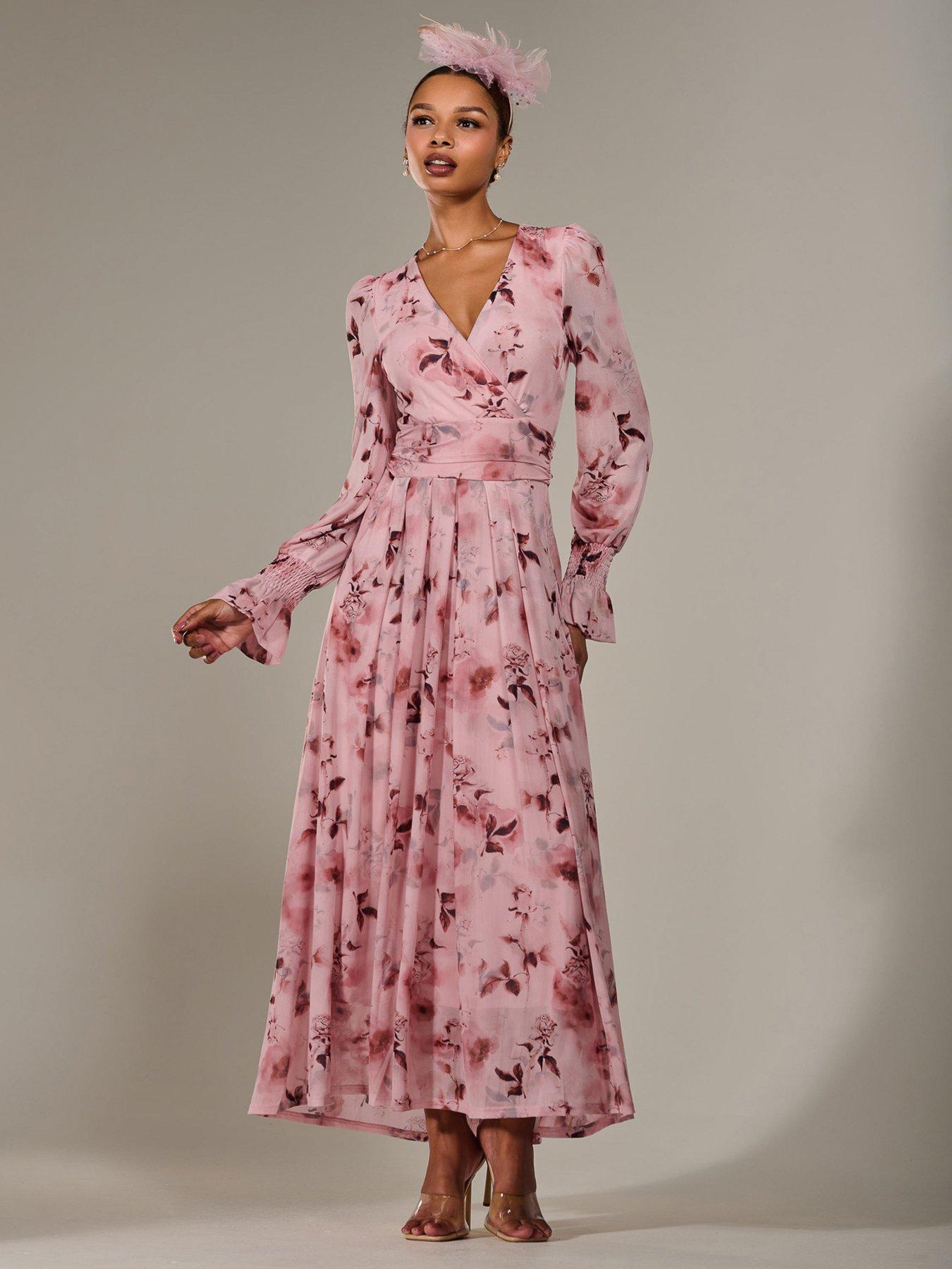 Image 3 of 7 of Jolie Moi Long Sleeve Mesh Maxi Dress - Pink