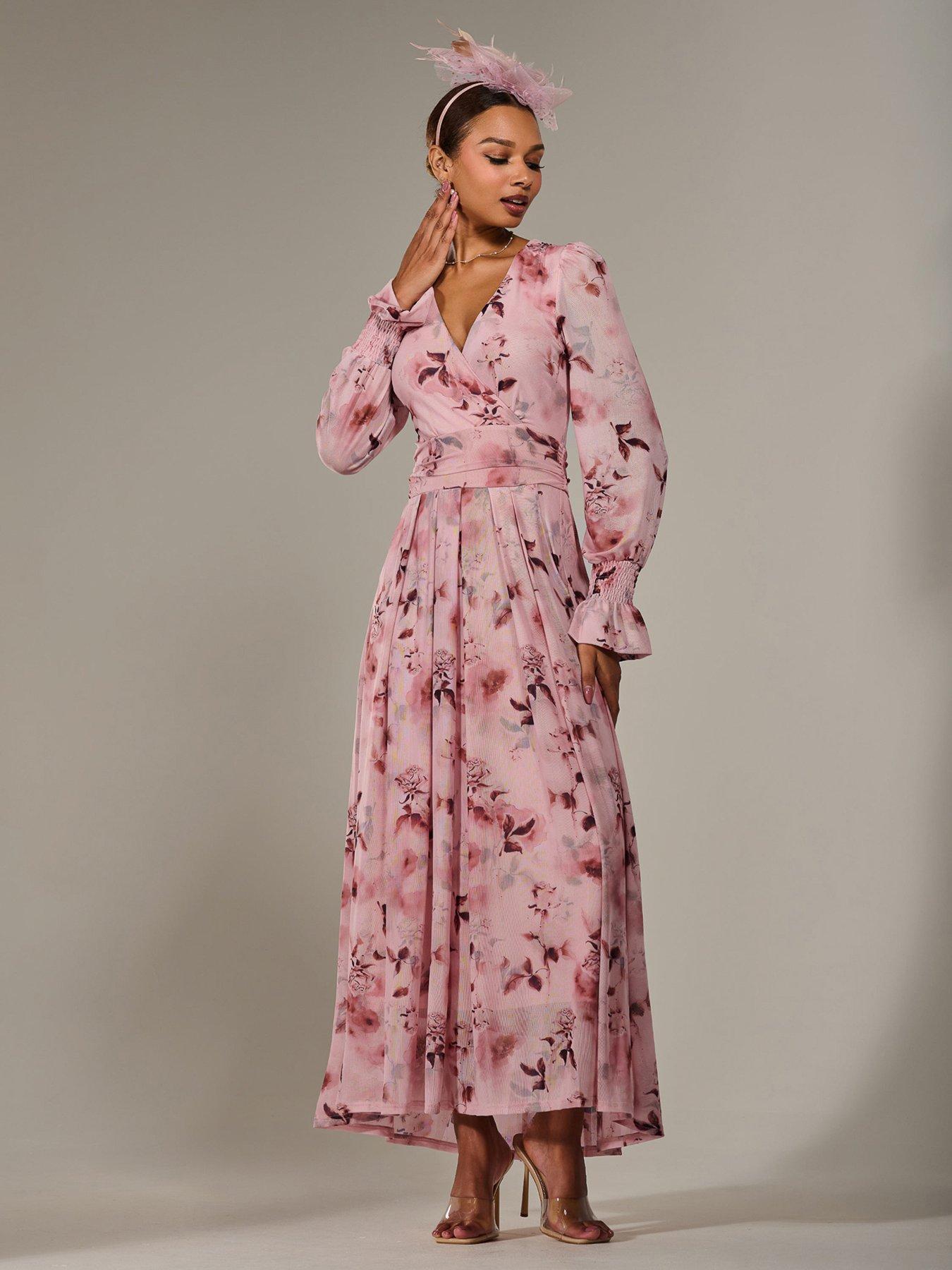 Image 5 of 7 of Jolie Moi Long Sleeve Mesh Maxi Dress - Pink