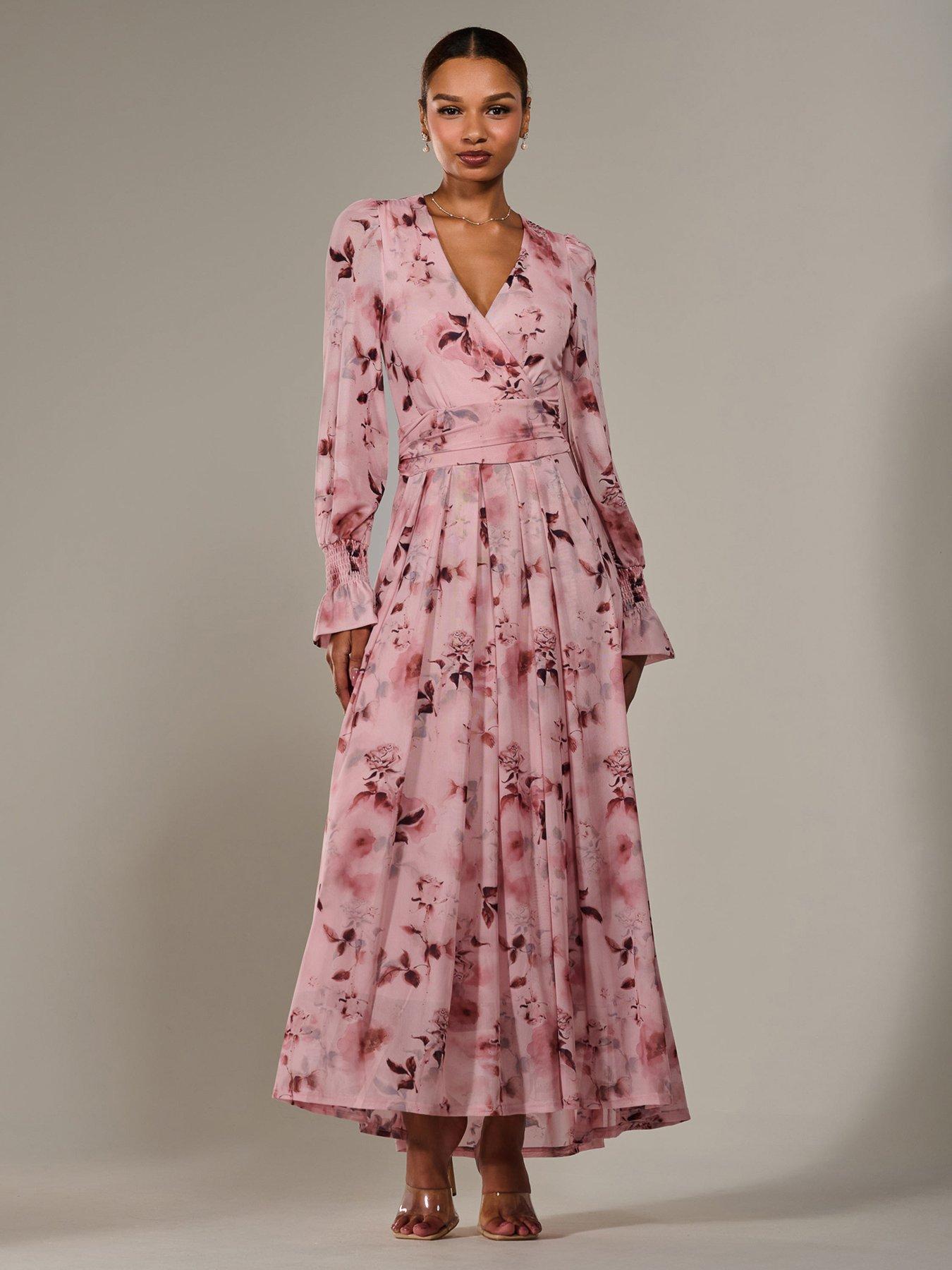 Image 6 of 7 of Jolie Moi Long Sleeve Mesh Maxi Dress - Pink