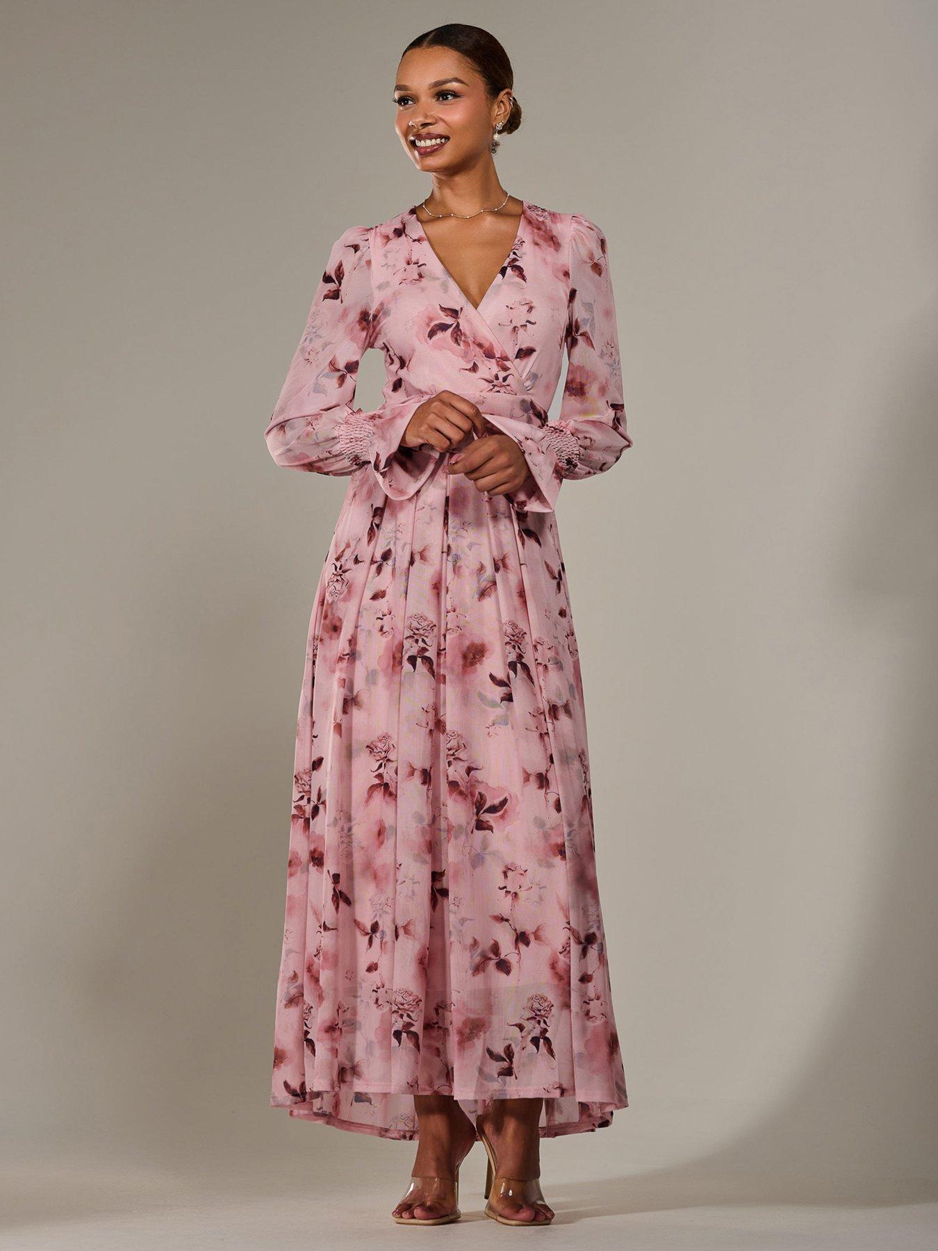 Image 7 of 7 of Jolie Moi Long Sleeve Mesh Maxi Dress - Pink