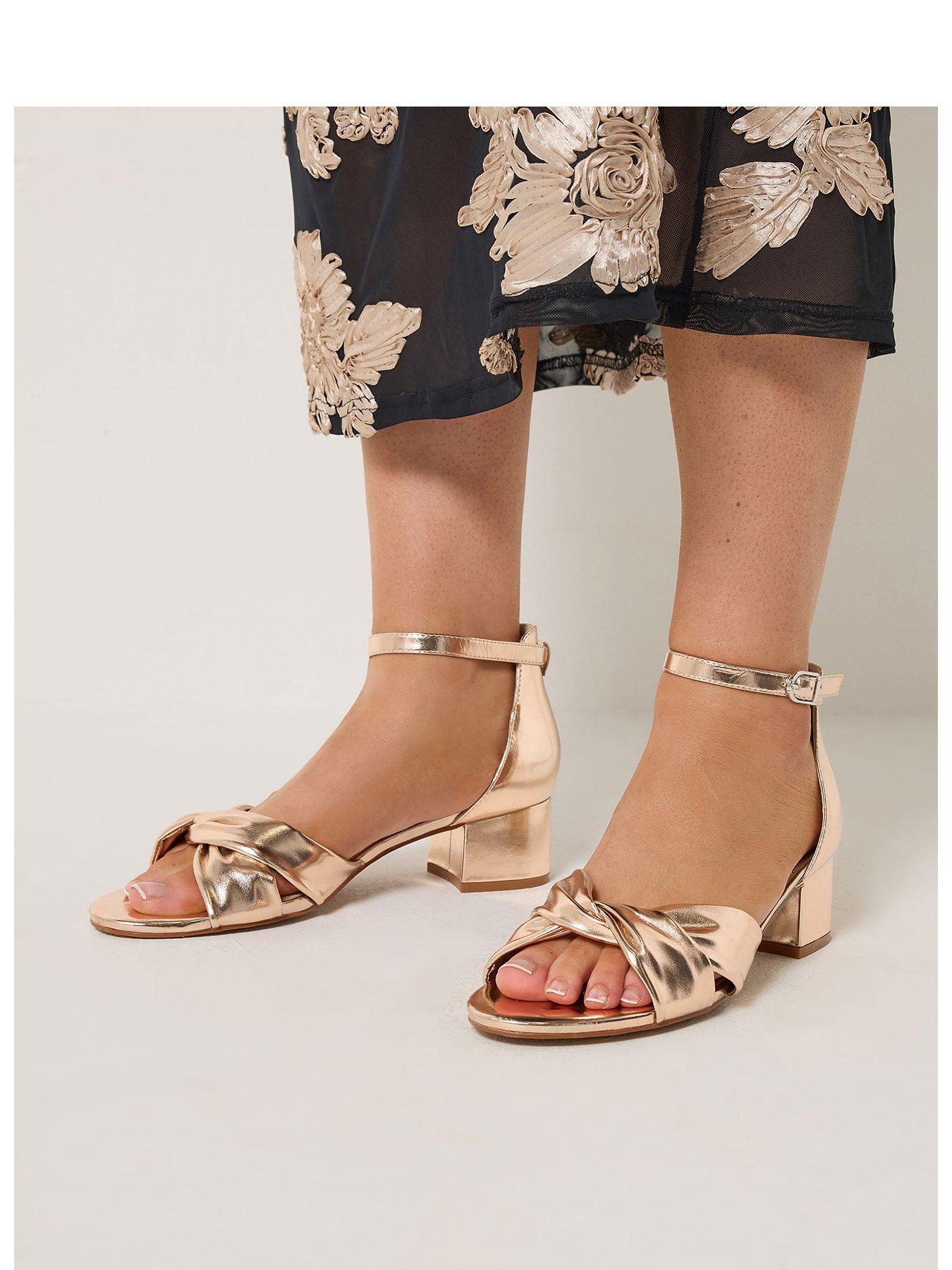 Yours Extra Wide Fit Low Twist Block Heel - Gold