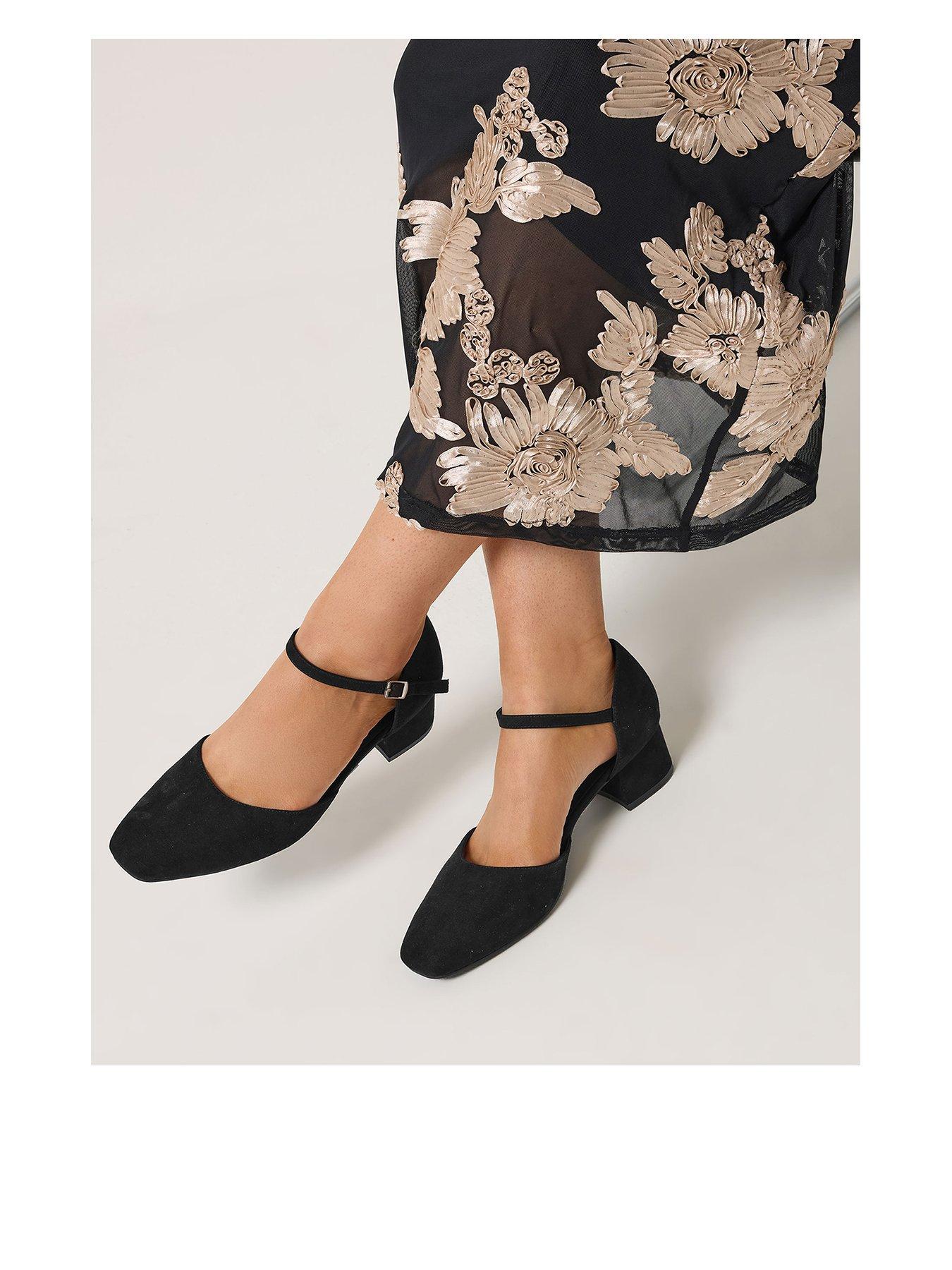 Yours Extra Wide Fit Square Toe Block Heels, Black, Size 5, Women