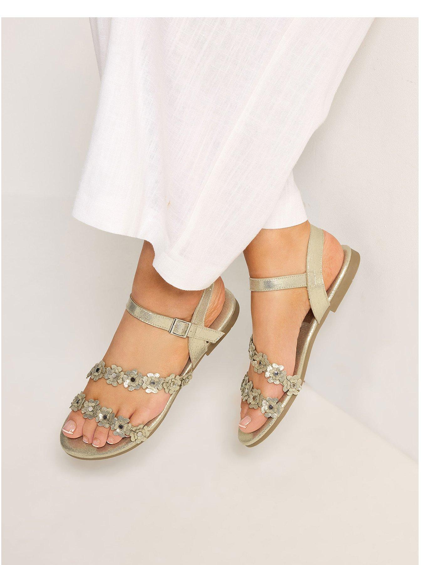 Image 1 of 4 of Yours Extra Wide Fit Ditsy Floral Flat Sandal - Gold