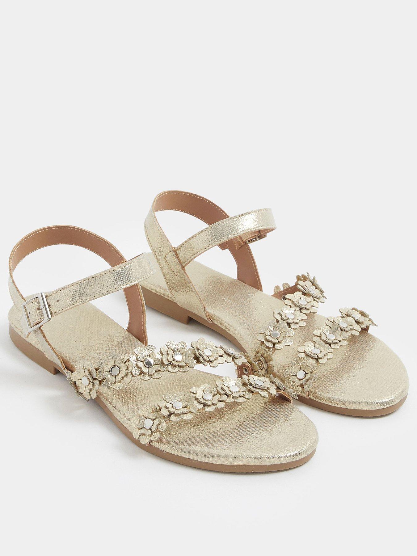 Image 2 of 4 of Yours Extra Wide Fit Ditsy Floral Flat Sandal - Gold
