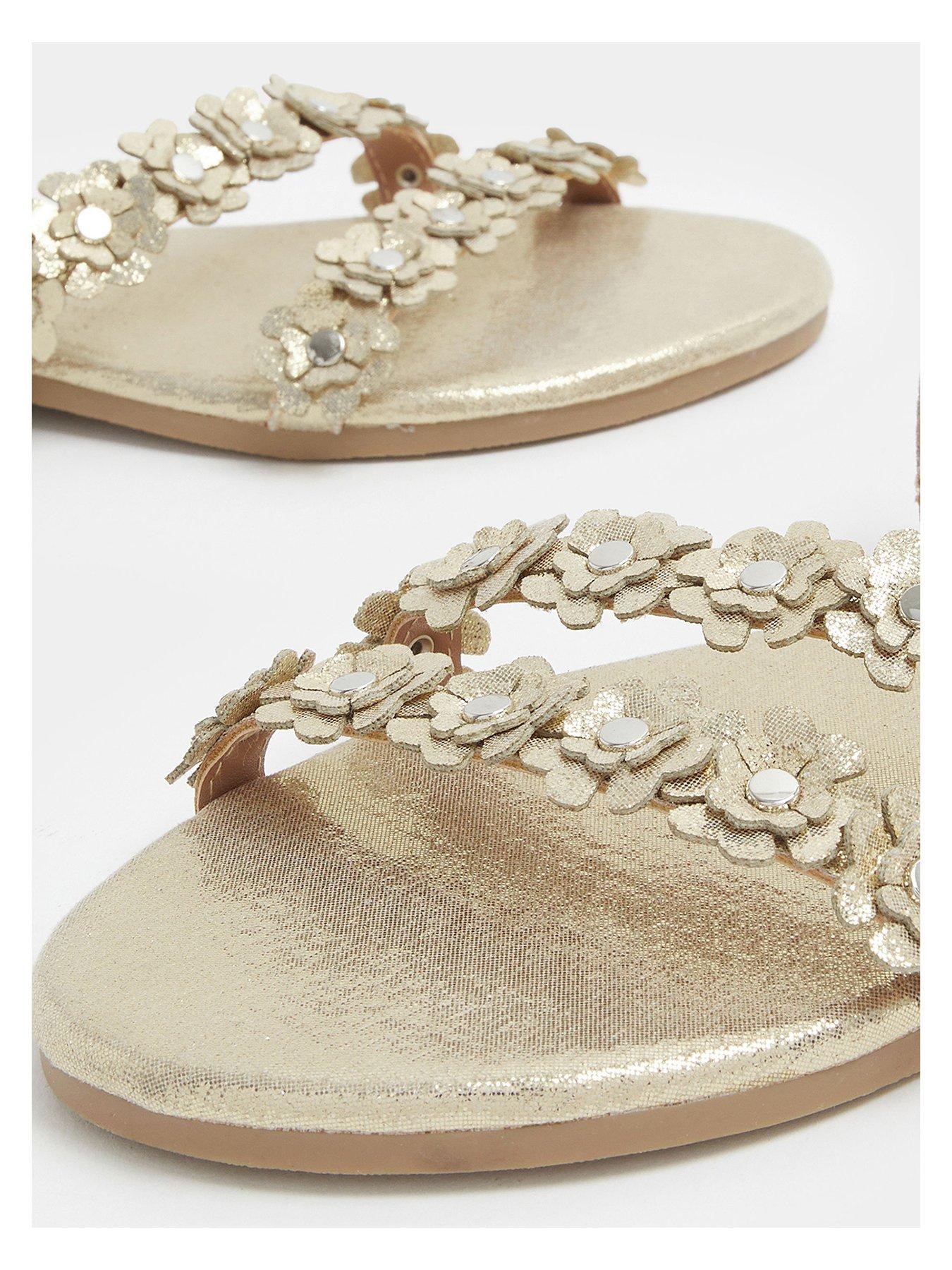 Image 4 of 4 of Yours Extra Wide Fit Ditsy Floral Flat Sandal - Gold
