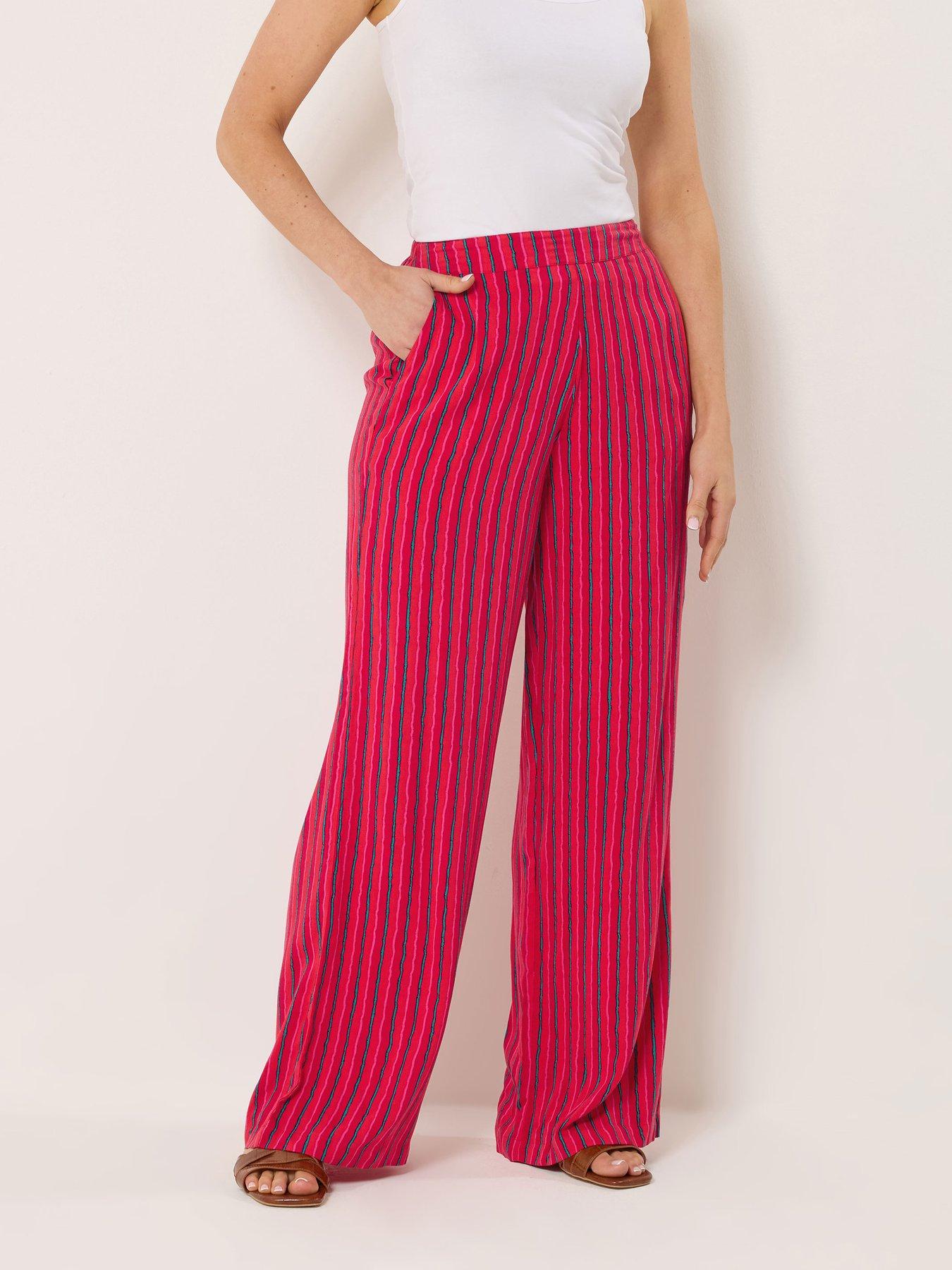 Long Tall Sally Stripe Wide Leg Trousers 36" - Red
