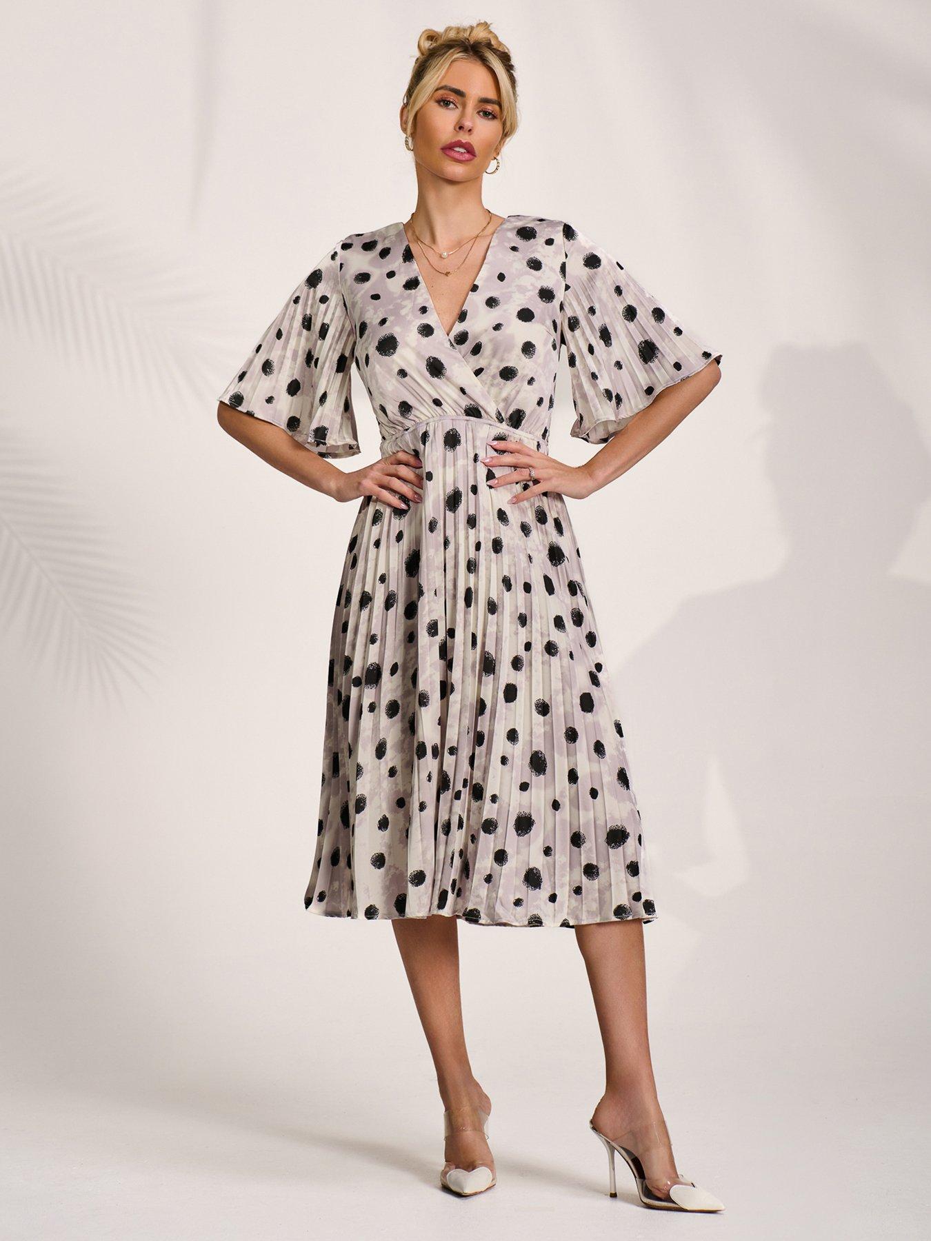Jolie Moi Pleated Wrap Midi Dress - White