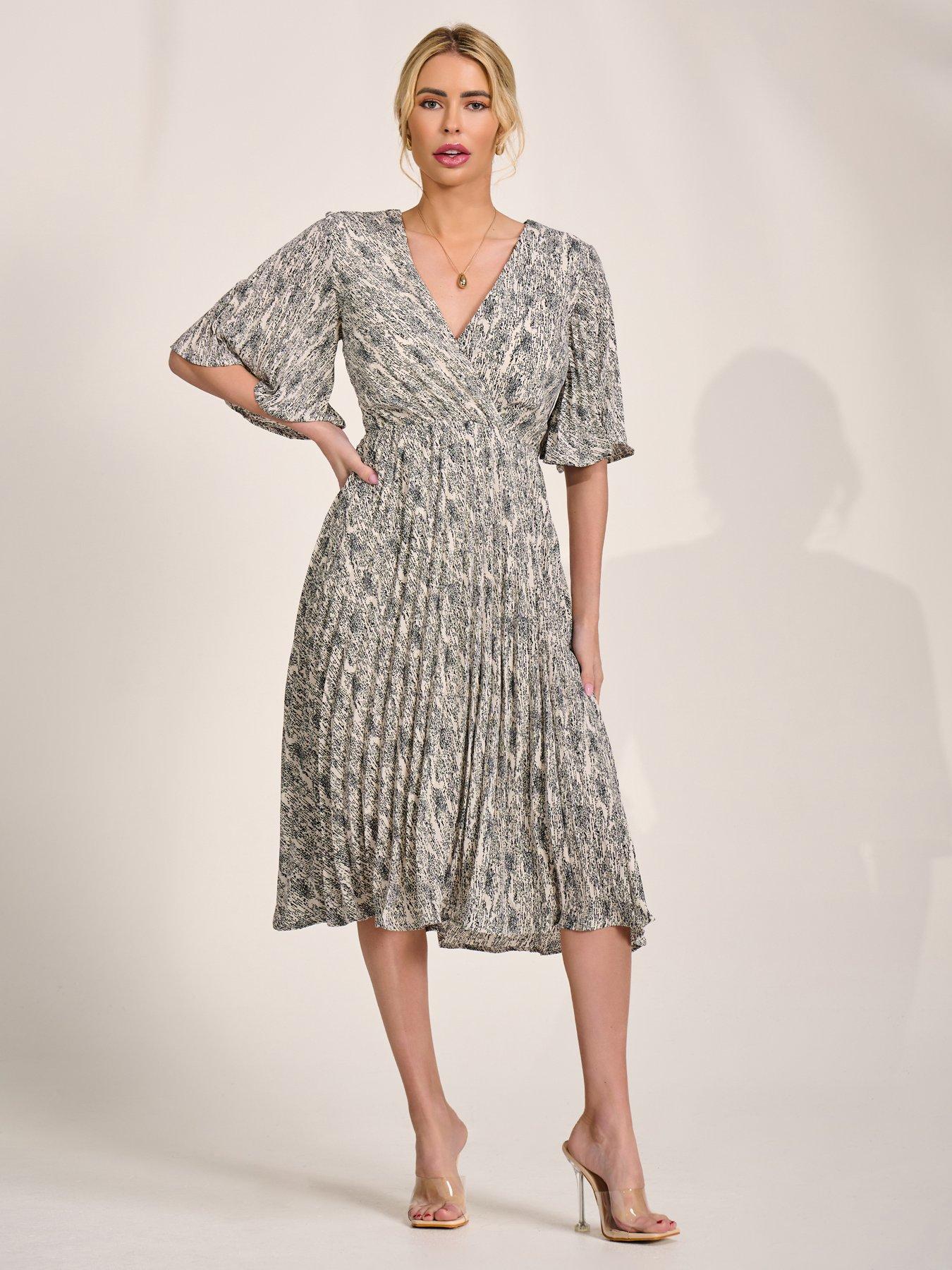 Jolie Moi Pleated Wrap Midi Dress - Cream