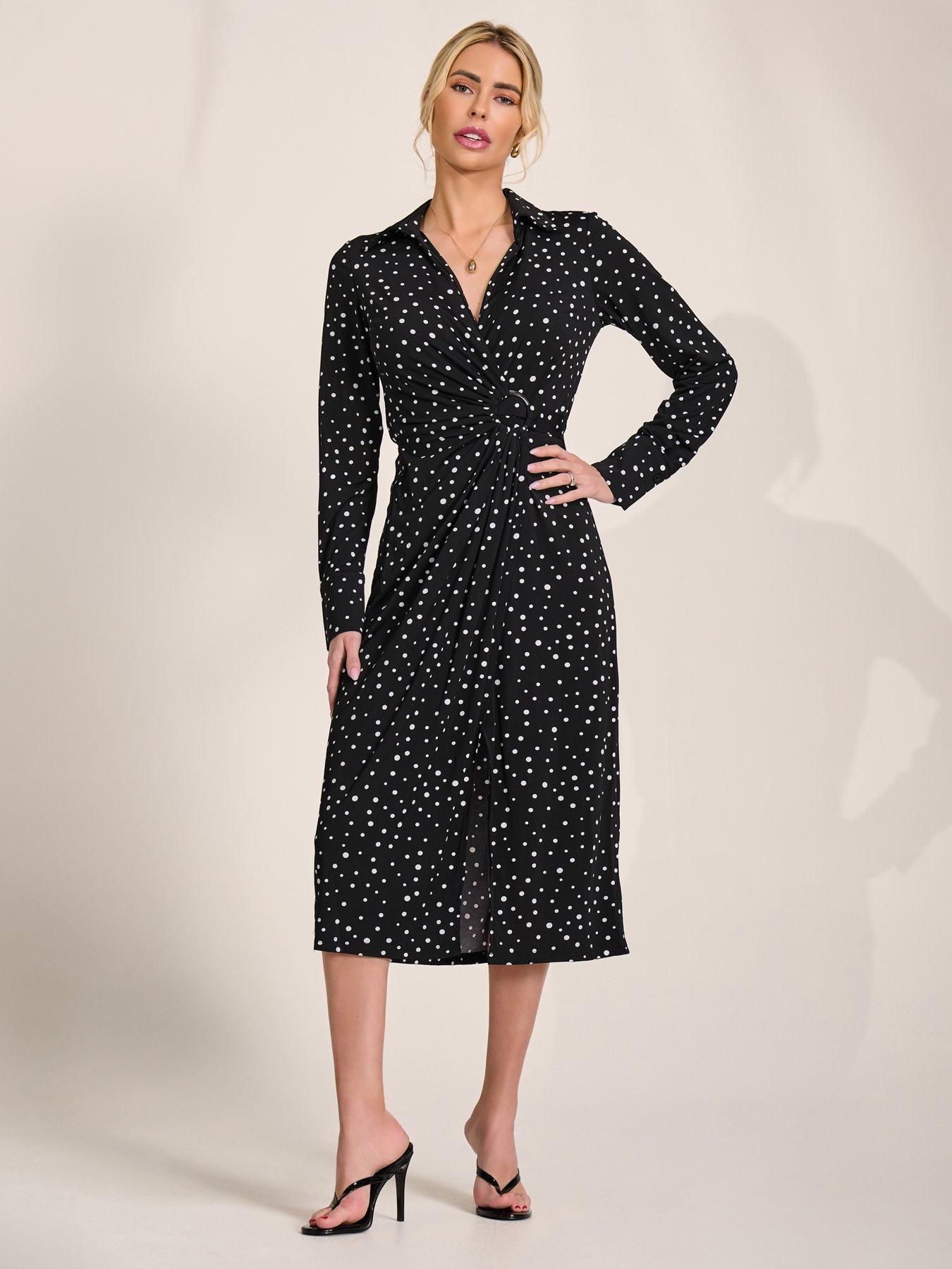 Jolie Moi Becca Long Sleeve Jersey Shirt Dress - Black