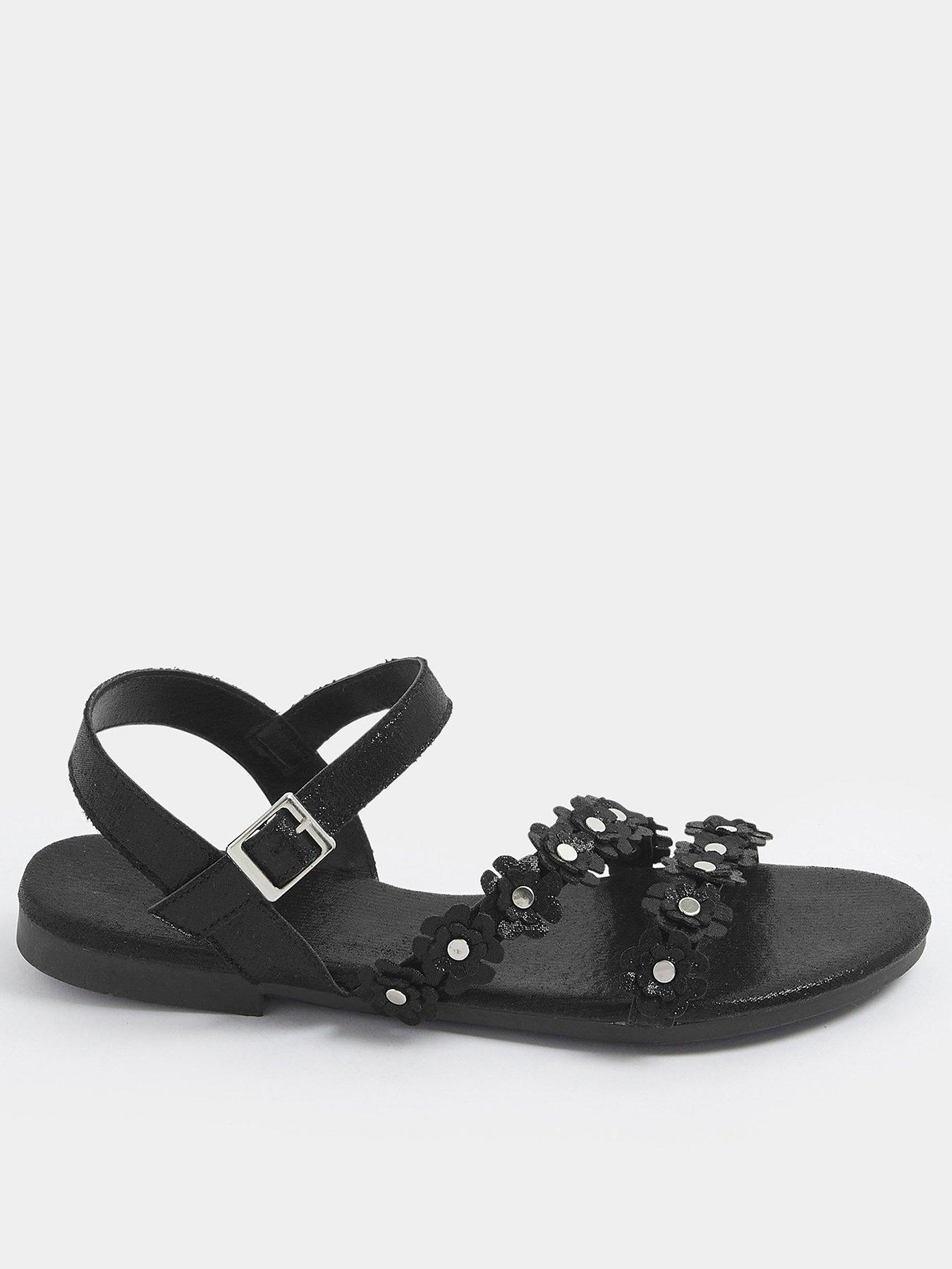 Yours Wide Fit Ditsy Floral Flat Sandal - Black