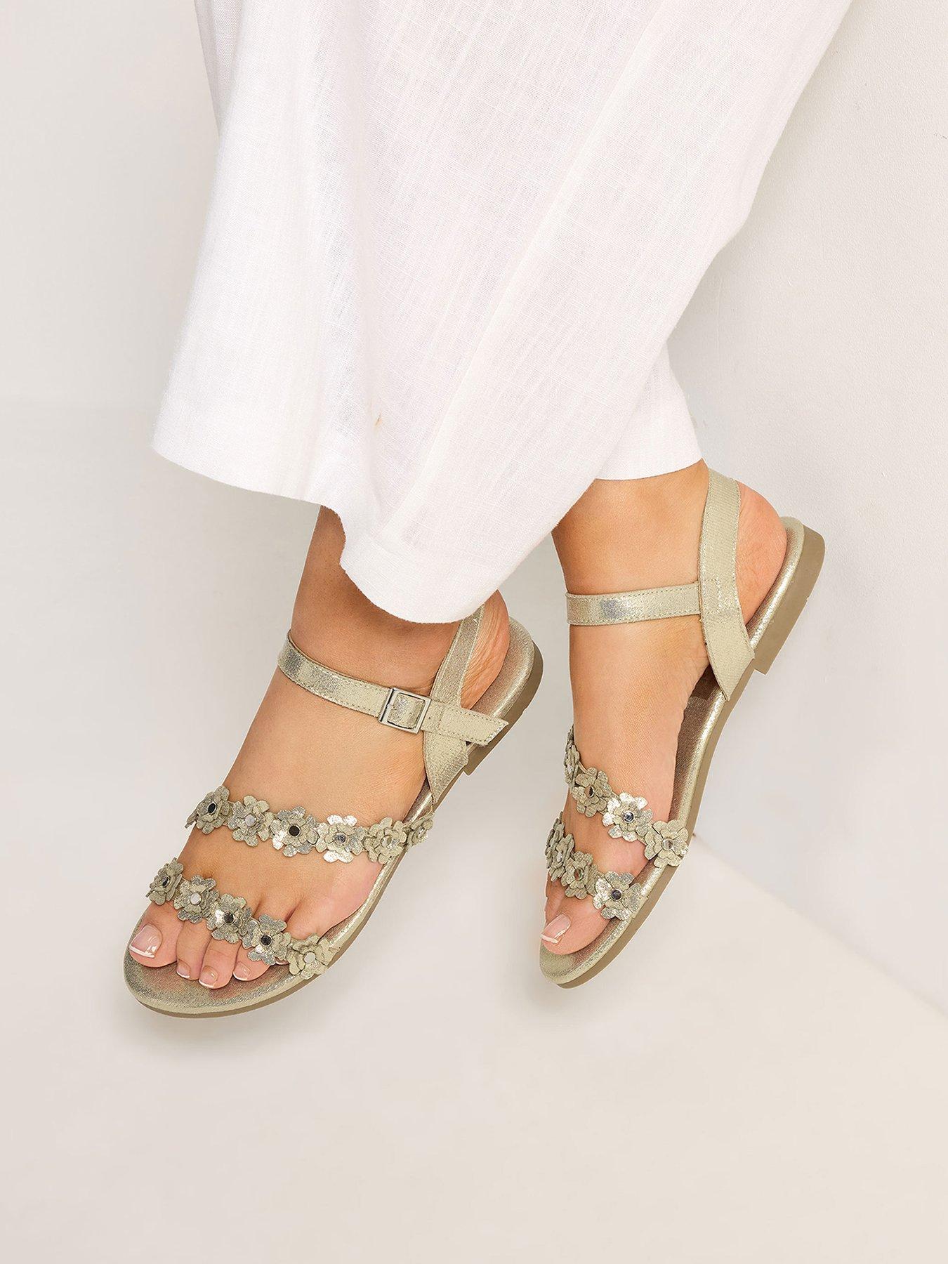 Yours Wide Fit Ditsy Floral Flat Sandals - Gold