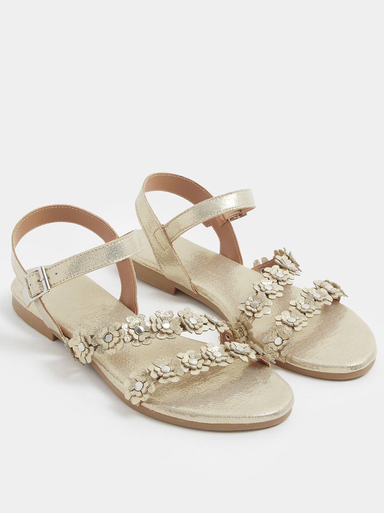 Image 2 of 4 of Yours Wide Fit Ditsy Floral Flat Sandals - Gold