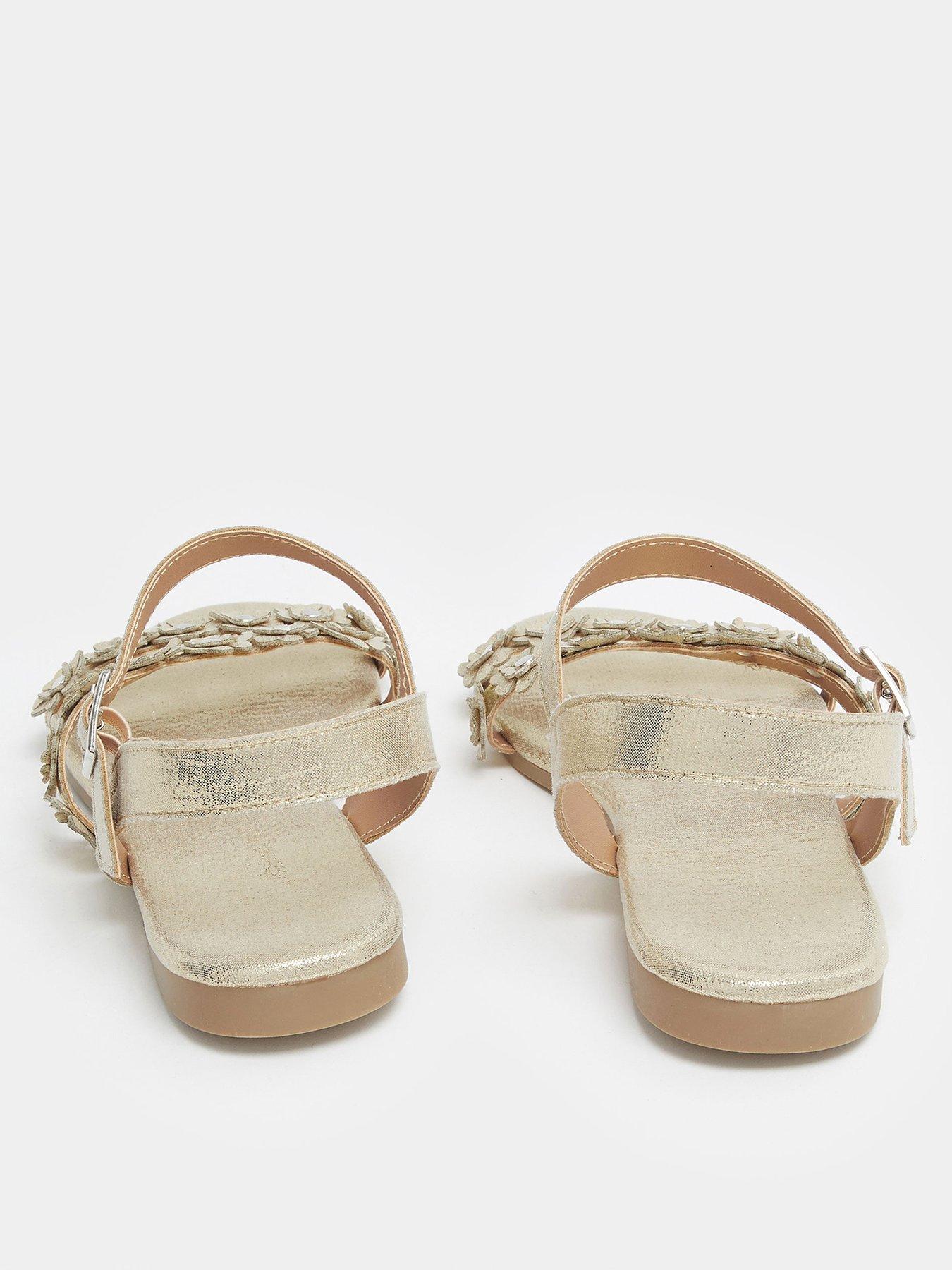 Image 3 of 4 of Yours Wide Fit Ditsy Floral Flat Sandals - Gold