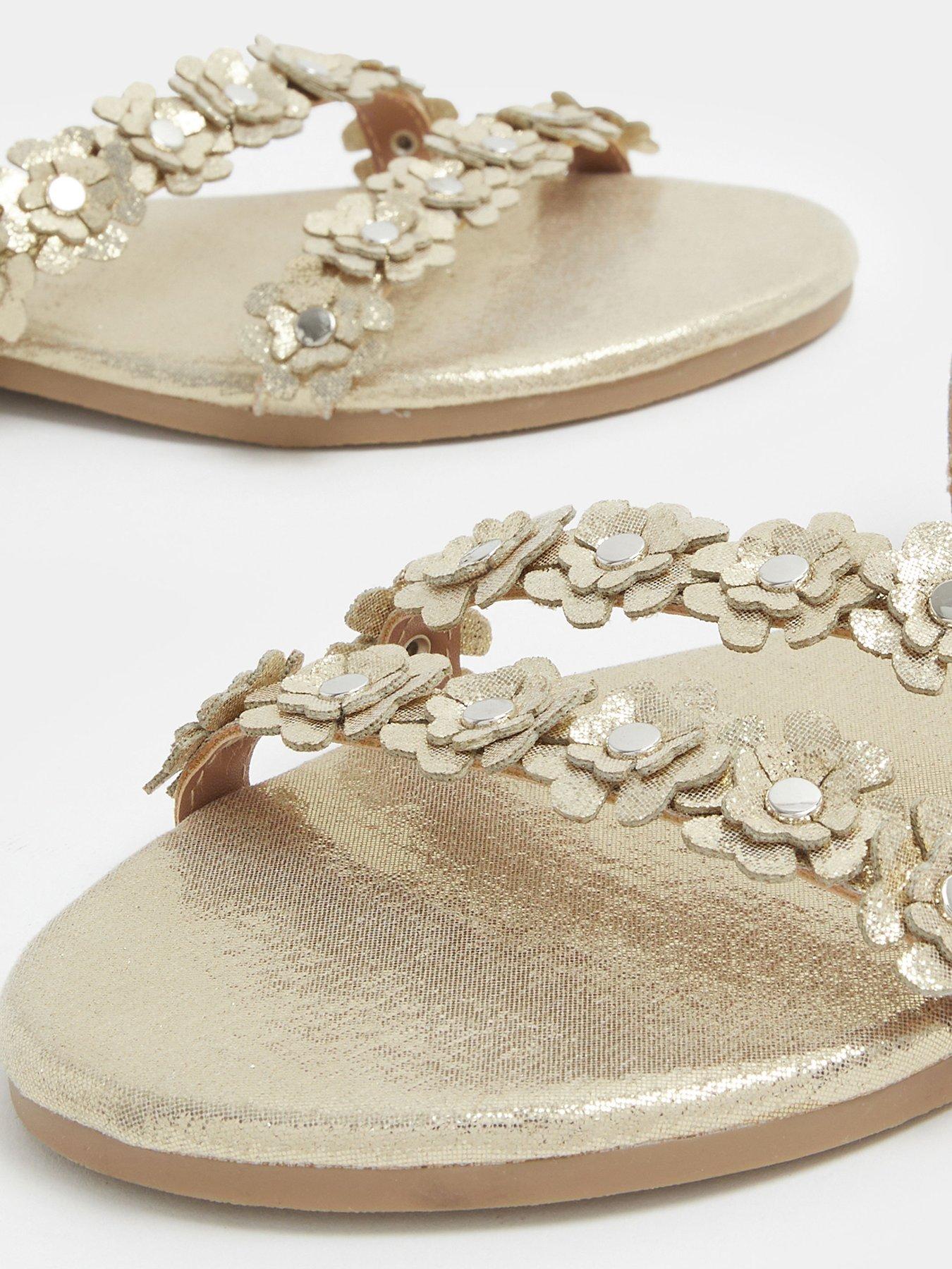 Image 4 of 4 of Yours Wide Fit Ditsy Floral Flat Sandals - Gold